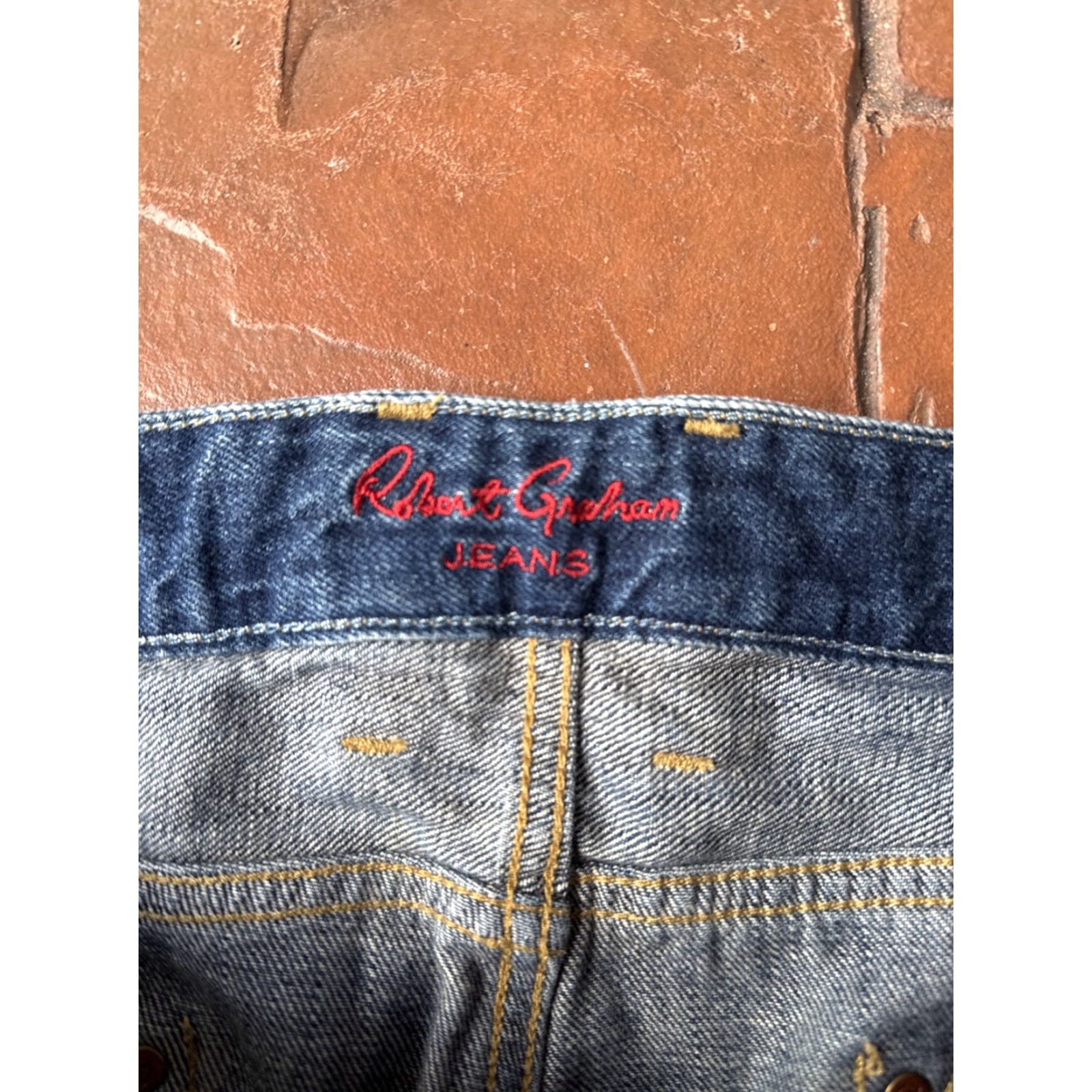 Robert Graham Robert Graham Slim Jim Jeans Mens 36x29.5 Dark Wash Denim Zip Straight Preppy Logo Zipper) Size US 36 / EU 52 - 2 Thumbnail