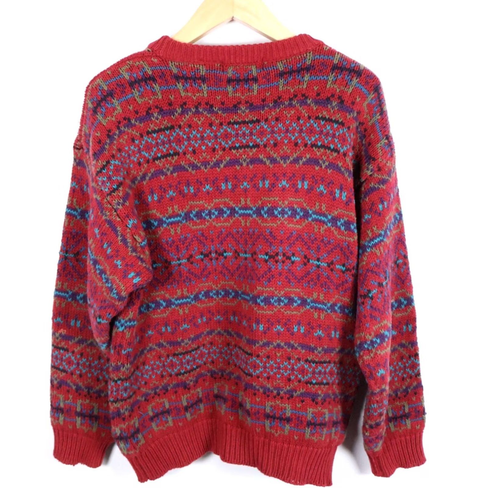 Eddie Bauer VINTAGE Eddie Bauer Sweater Men's Large Dark Red Fair Isle Geometric Cotton Knit VTG Size US L / EU 52-54 / 3 - 2 Thumbnail