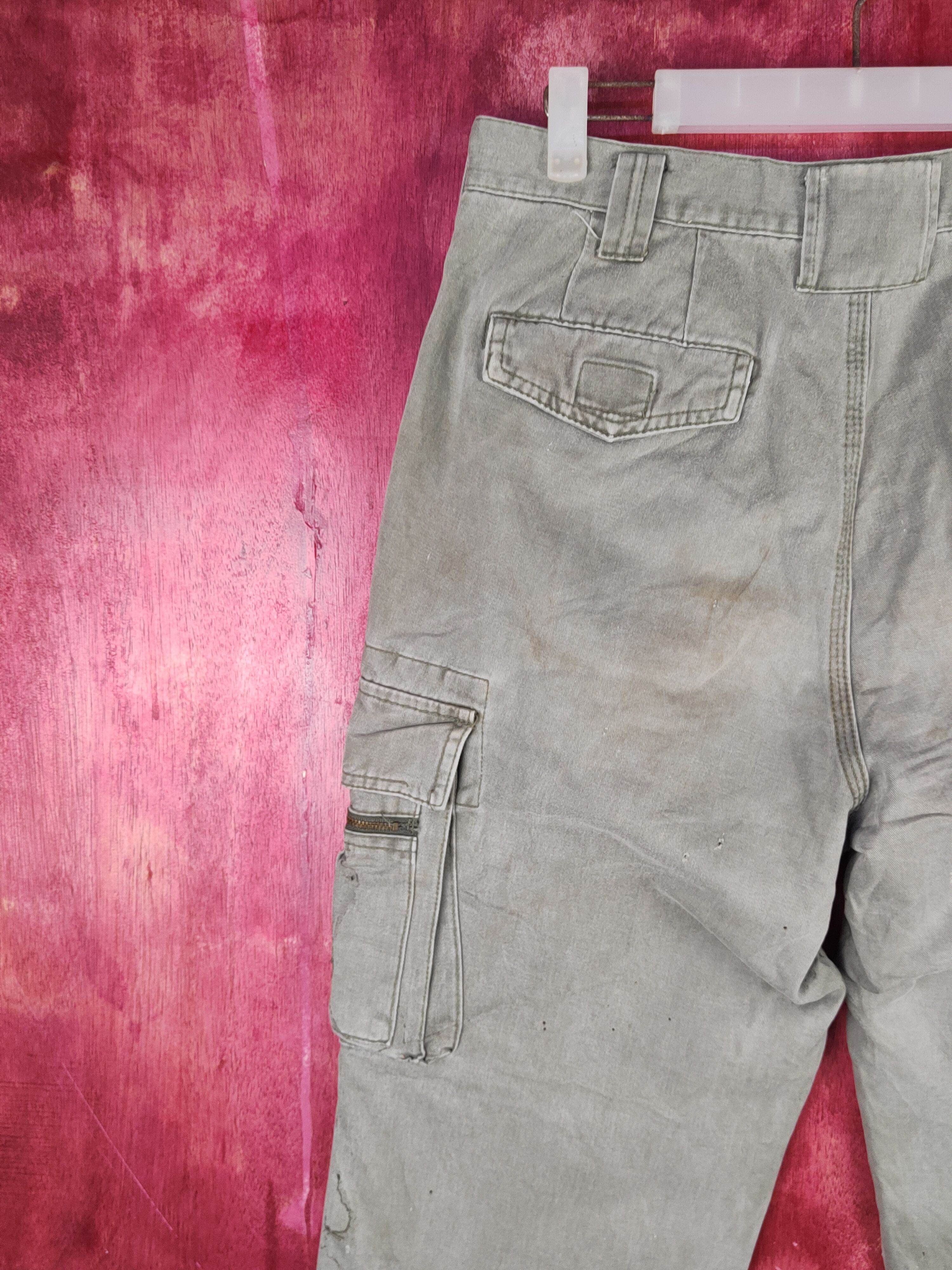 Grancisco Olive Faded ripped distressed Cargo Pants #S1868