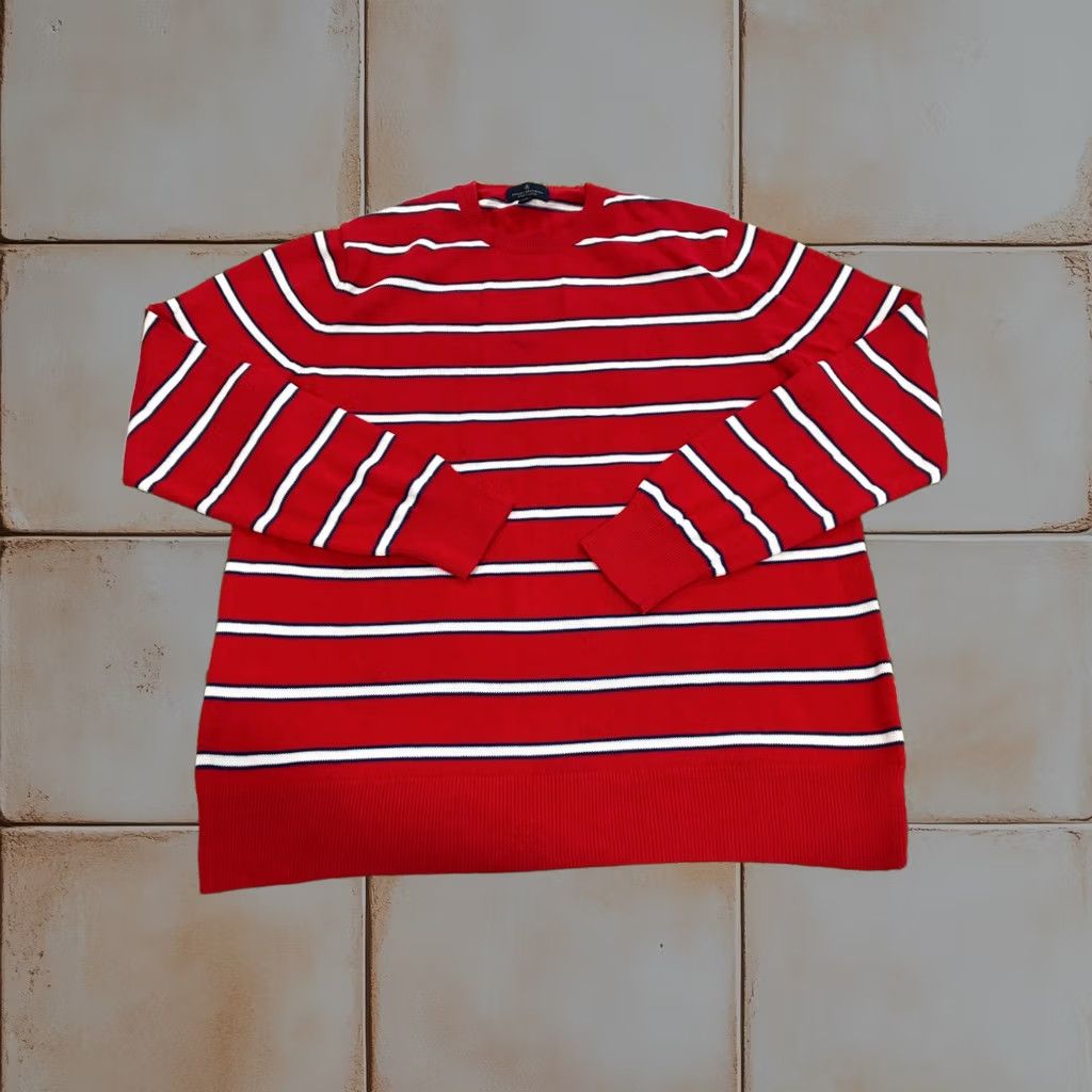 Brooks Brothers Sweater Mens Large Red White Blue Striped Supima Cotton Crewneck Pullover Classic Preppy, Men's