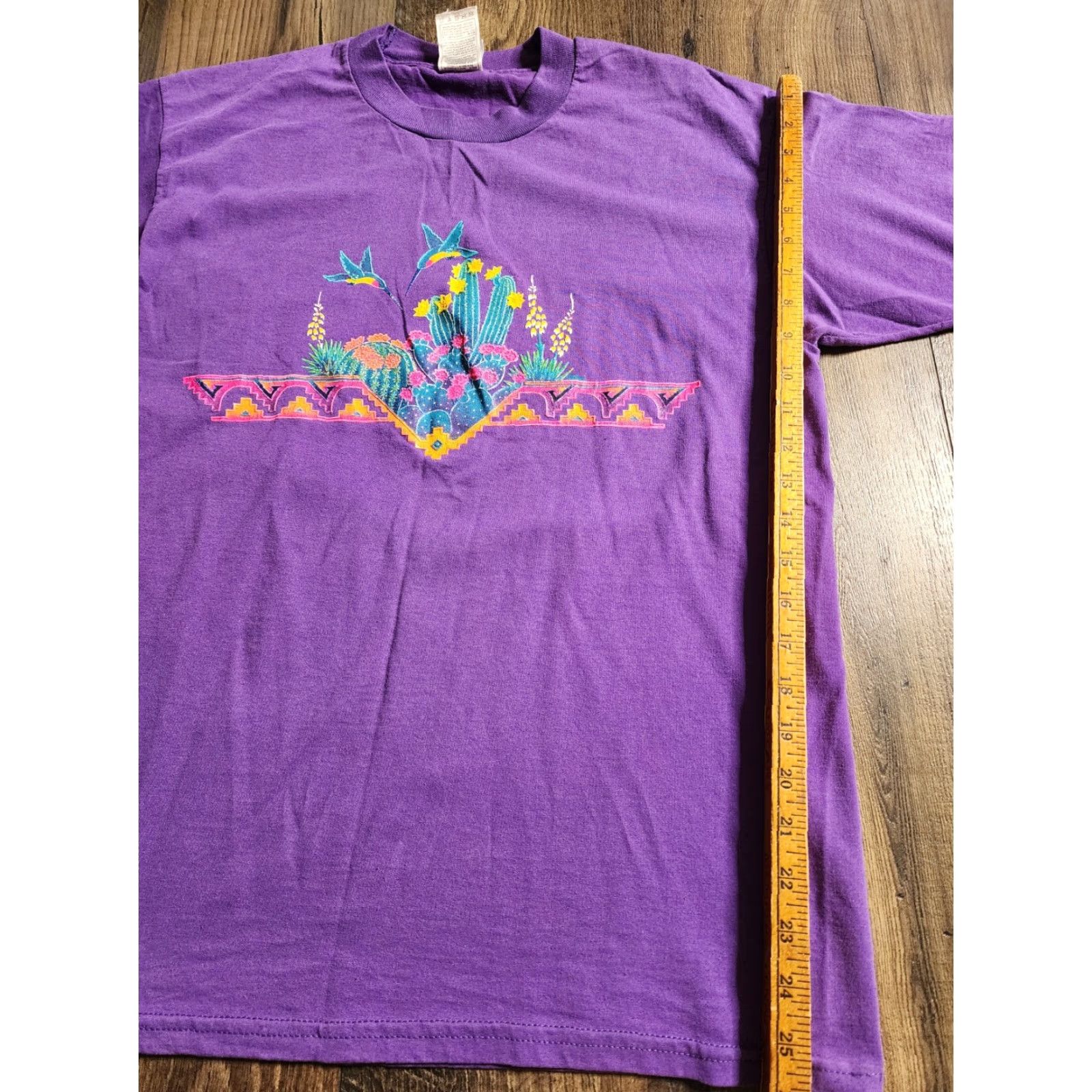 Fruit Of The Loom VINTAGE 90s Fruit of the Loom T-Shirt Mens L Purple Cactus Hummingbird Flowers Graphic Print Short Sleeve Crew Neck 90s Nature Retro Boys Mens Size US L / EU 52-54 / 3 - 4 Thumbnail