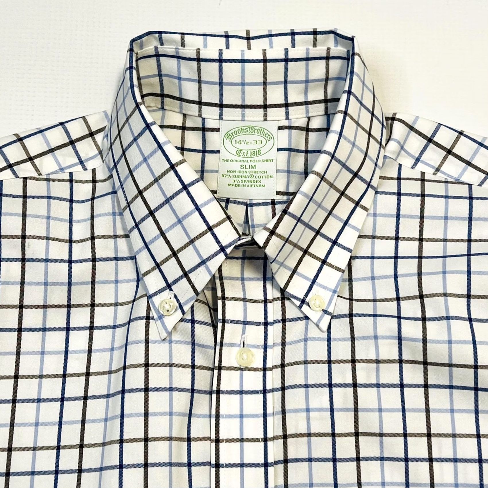 Brooks Brothers Brooks Brothers Shirt Mens 14.5 Slim White Plaid Non-Iron Supima Cotton Size US M / EU 48-50 / 2 - 4 Thumbnail