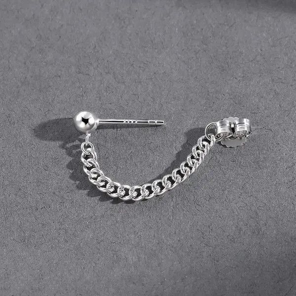 Other × Sterling Silver 925 Silver Plated Tassel Chain Dangle Drop Earrings for Men Size ONE SIZE - 4 Thumbnail