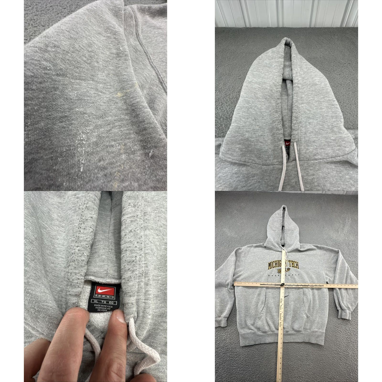 Nike VINTAGE Nike Mens XL Travis Scott Center Swoosh Michigan Tech Basketball Hoodie Gray Size US XL / EU 56 / 4 - 8 Thumbnail