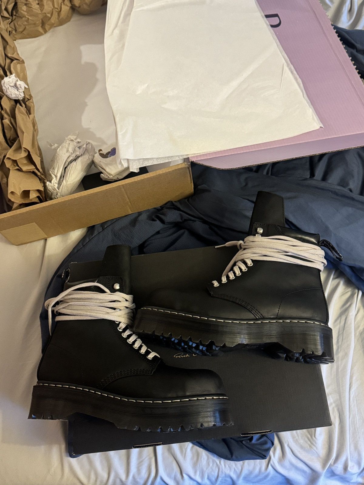 Pre-owned Dr. Martens X Rick Owens Dr. Martens 1460 Drkshdw Quad Sole Steel Toe Boot In Black