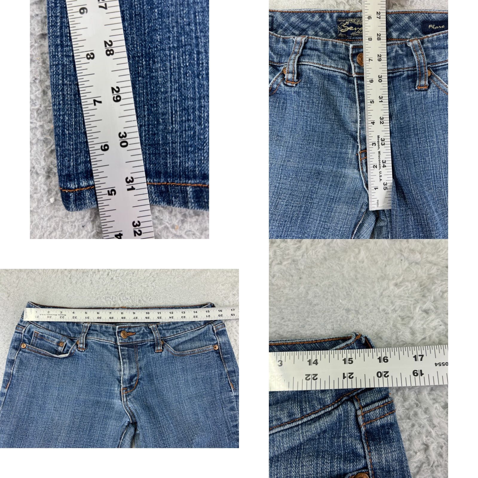 Vintage Seven7 Blue Denim Jeans Women 29 Flared Low Rise 29x31 Cotton Blend Regular Fit Size 29" - 8 Thumbnail