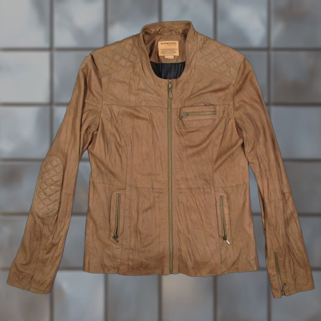 Alpinestars Alpinestars Denise Focil Leather Cafe Racer Jacket Women M Tan Brown Quilt Zip Pockets Slim Short Coat Casual Vintage No Size M / US 6-8 / IT 42-44 - 1 Thumbnail
