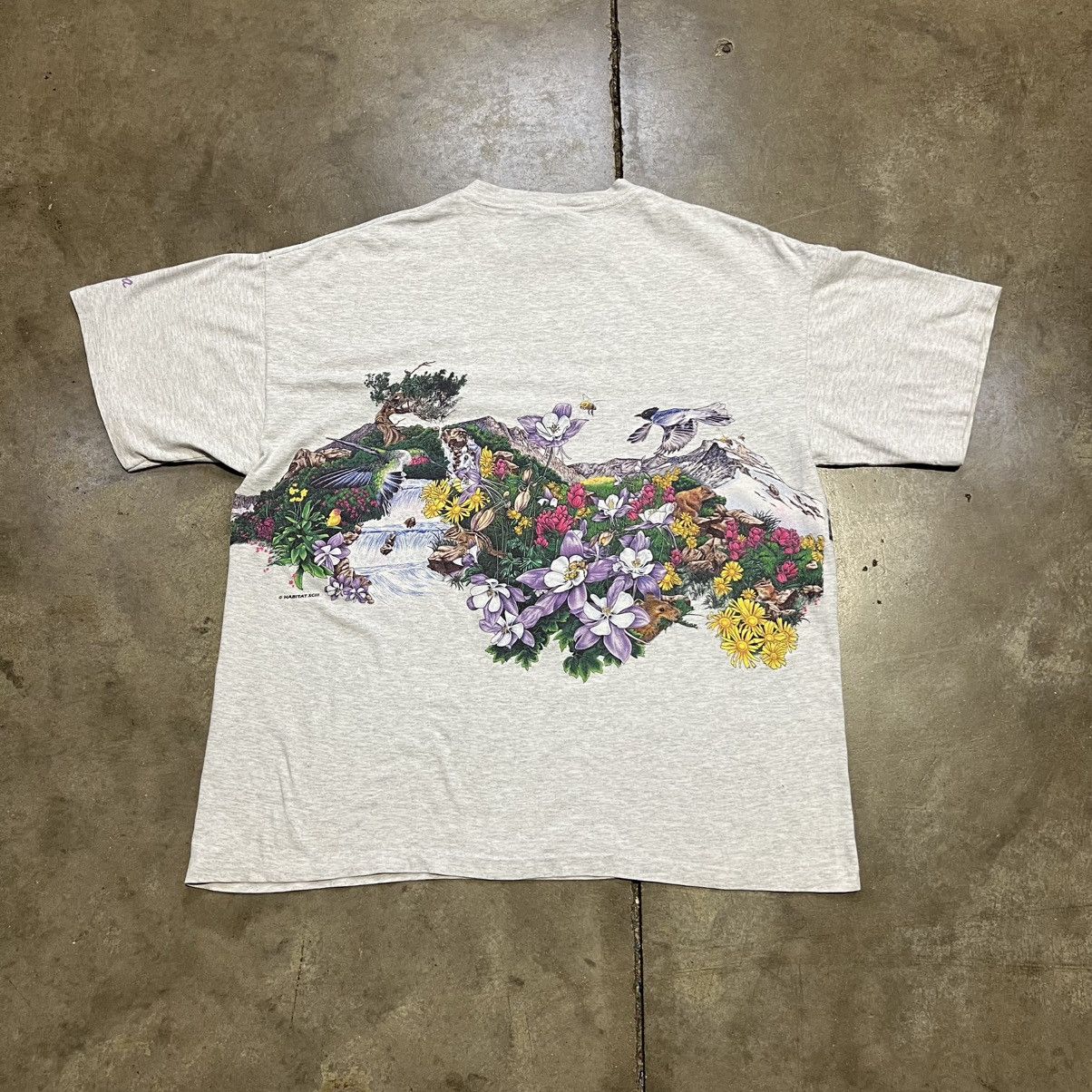 Habitat Vintage 90s Nature T shirt AOP Wrap Around Bird Flower USA Size US XL / EU 56 / 4 - 7 Thumbnail
