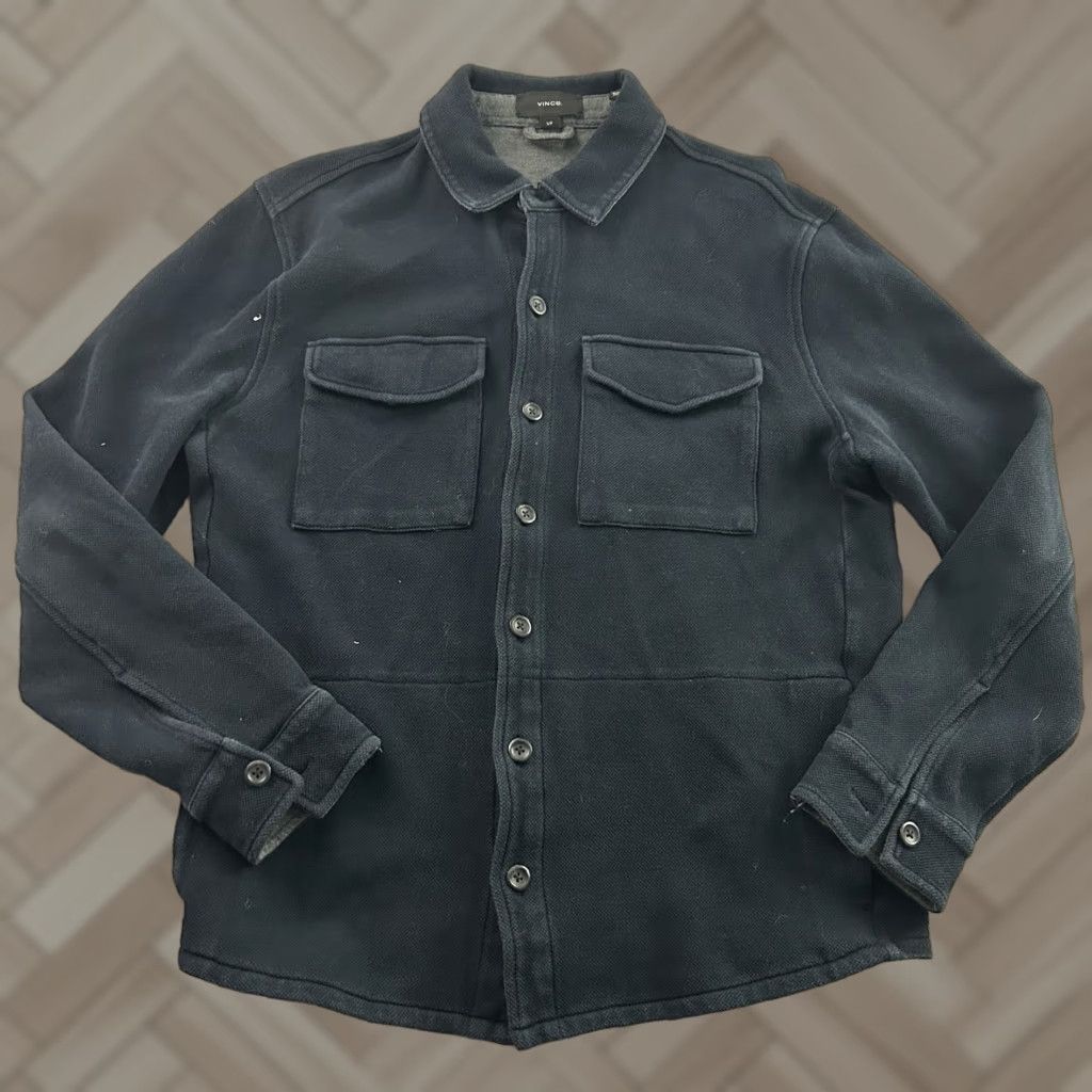 Vince Vince Shirt Jacket Men’s Small Blue Cotton Blend Piqué Knit Double-Knit Size US S / EU 44-46 / 1 - 1 Thumbnail