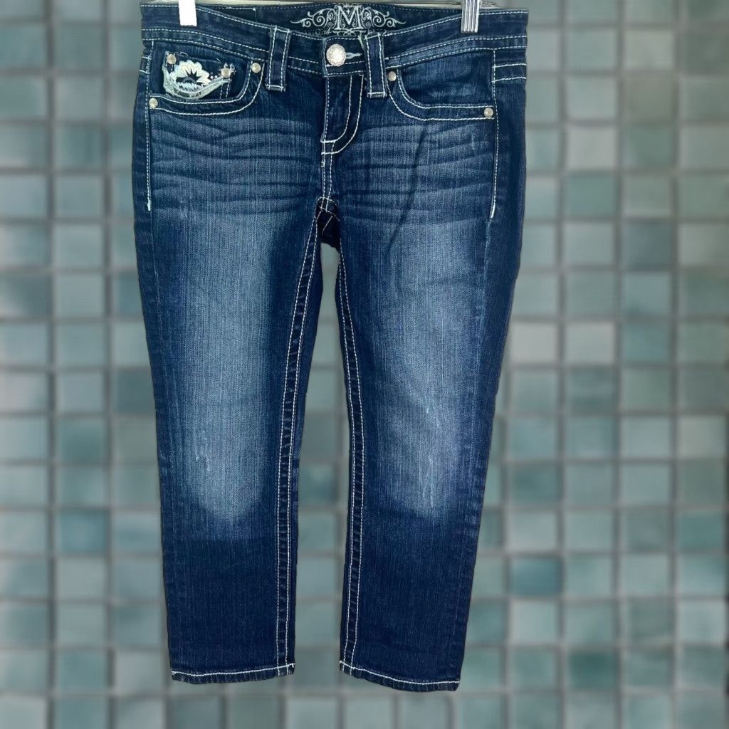 Vintage Maurices Cropped Denim Jeans Womens Size 2 Regular Embroidered Blue 90s Bohemian Love Preppy Tribal Boutiques Style Size 26" / US 2 / IT 38 - 1 Thumbnail
