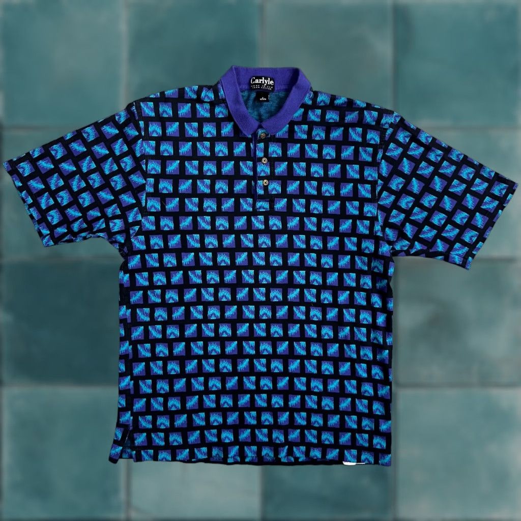Vintage Carlyle Polo Shirt Short Sleeve Knit Vintage VTG Blue 70s Rockabilly USA Golf Mens L Size US L / EU 52-54 / 3 - 1 Thumbnail
