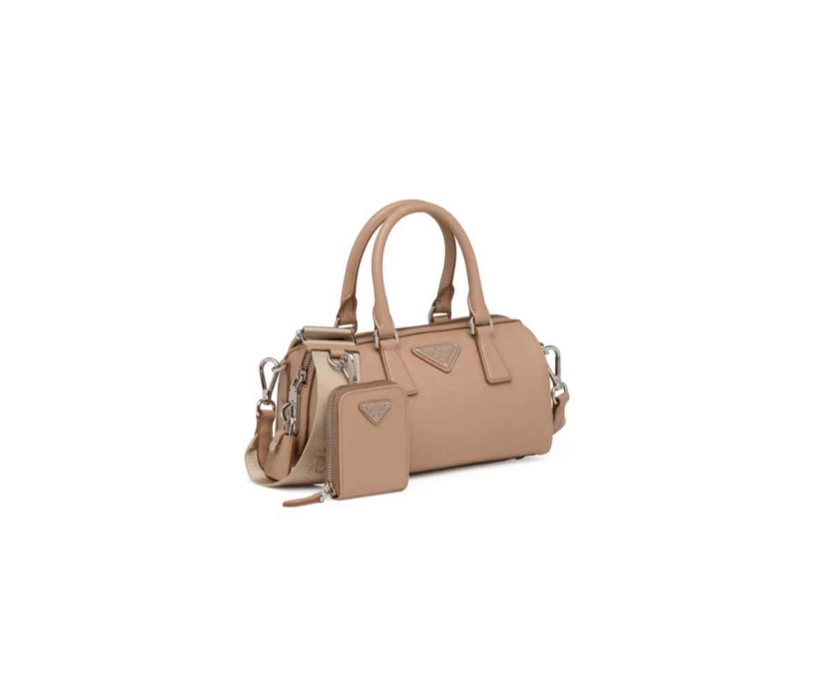 Prada Saffiano Leather Top Handle Bag in Beige, Women's