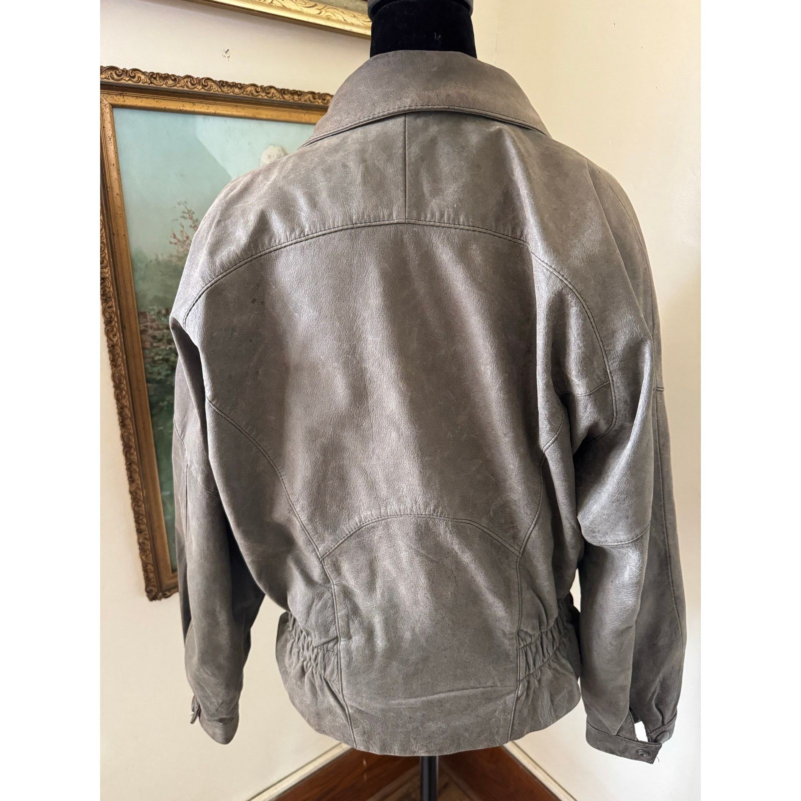 Other Vintage NYC Boutique Motorcycle Gray Cropped Leather Jacket Size M / US 6-8 / IT 42-44 - 2 Thumbnail