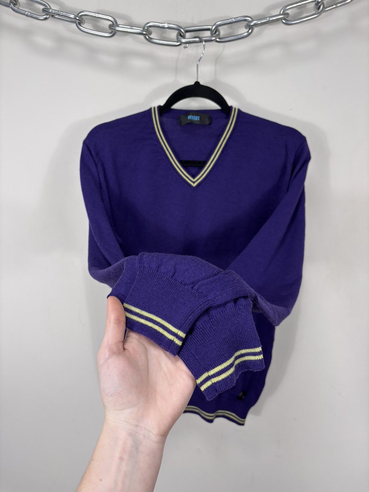 Versus Versace Versus Versace Men’s Purple V-Neck Wool Sweater Jumper Size US L / EU 52-54 / 3 - 8 Thumbnail