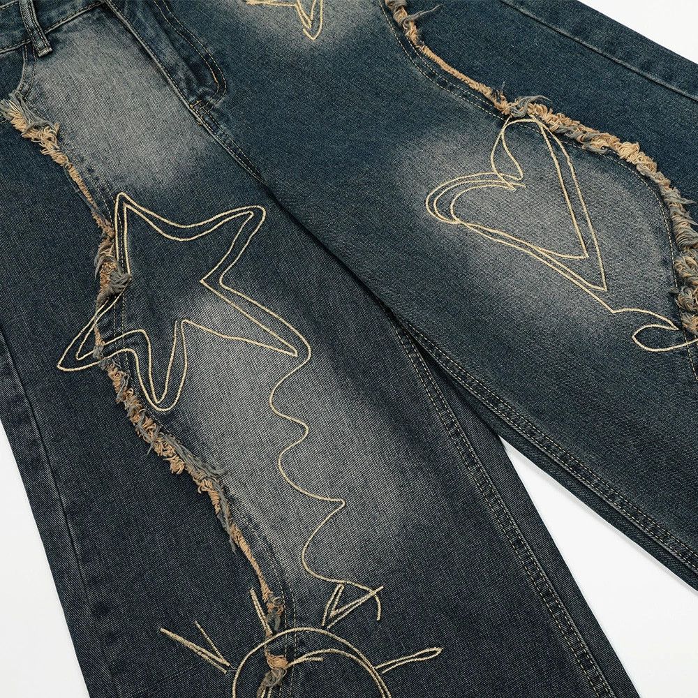 Vintage Men's embroidered patchwork raw edge loose scimitar jeans Size US 32 / EU 48 - 4 Thumbnail