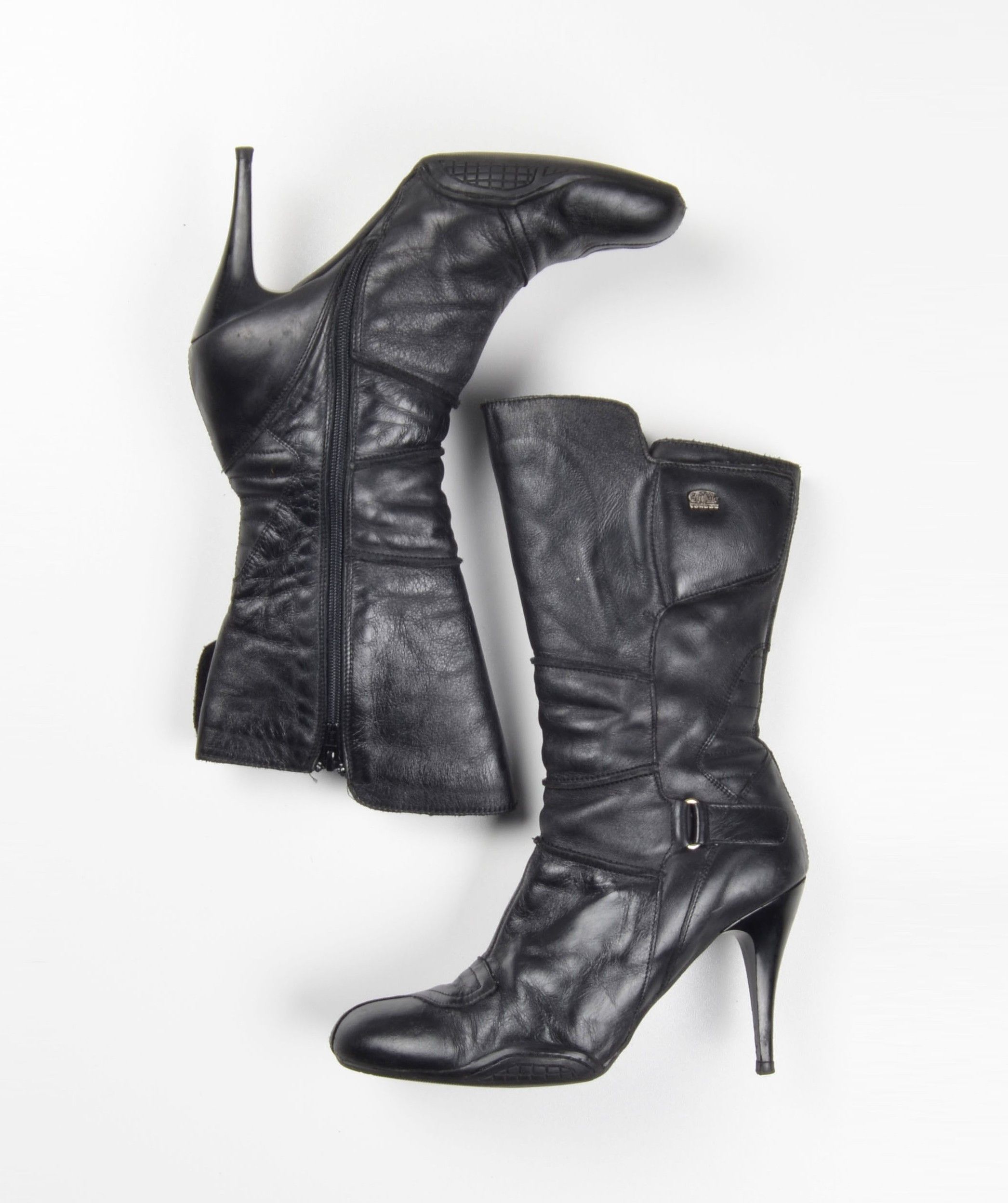 Vintage Buffalo London Black Leather Biker Moto Heel Boots
