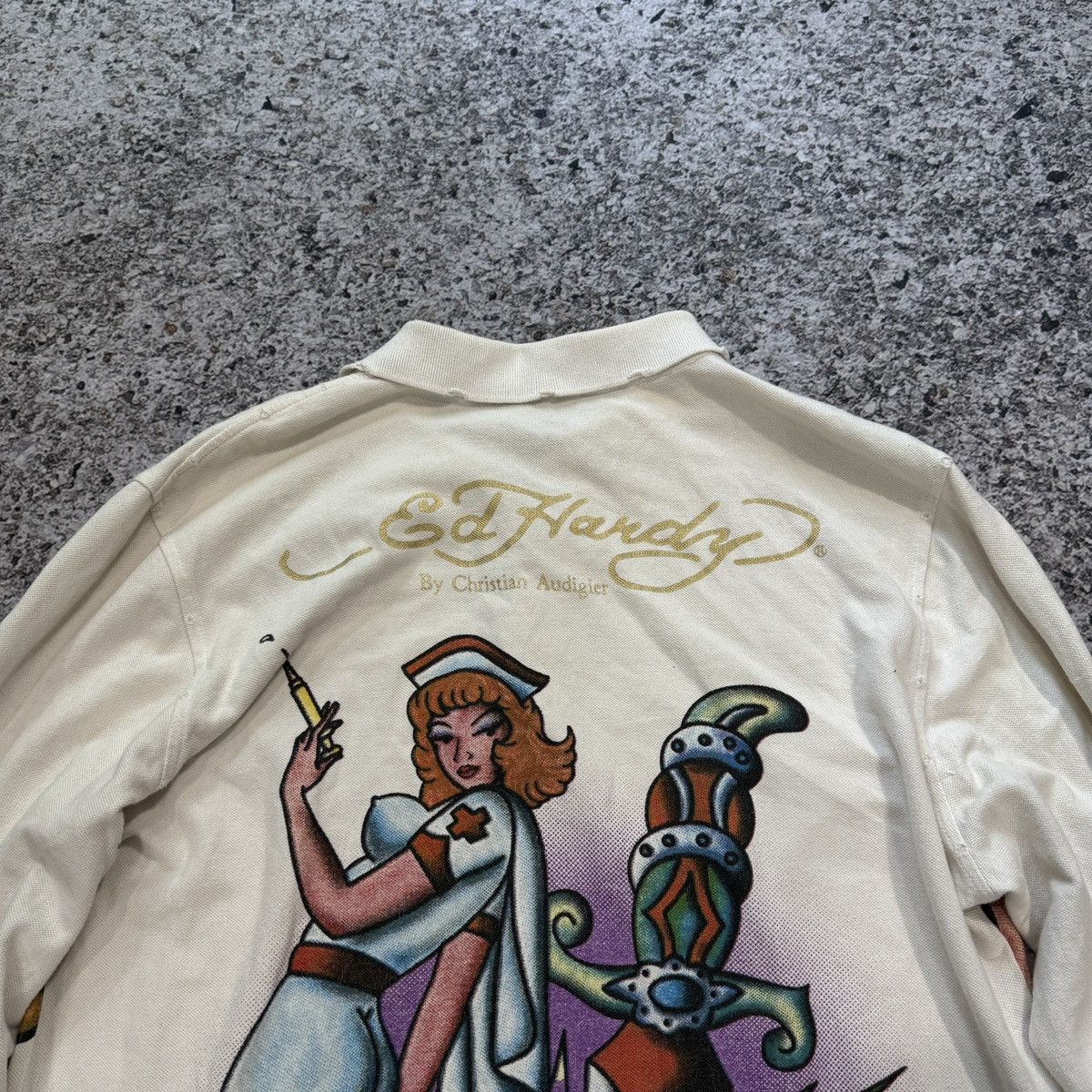 Ed Hardy Y2K Ed Hardy Thrashed Distressed Nurse Shirt ERD Grunge Size US L / EU 52-54 / 3 - 15 Thumbnail