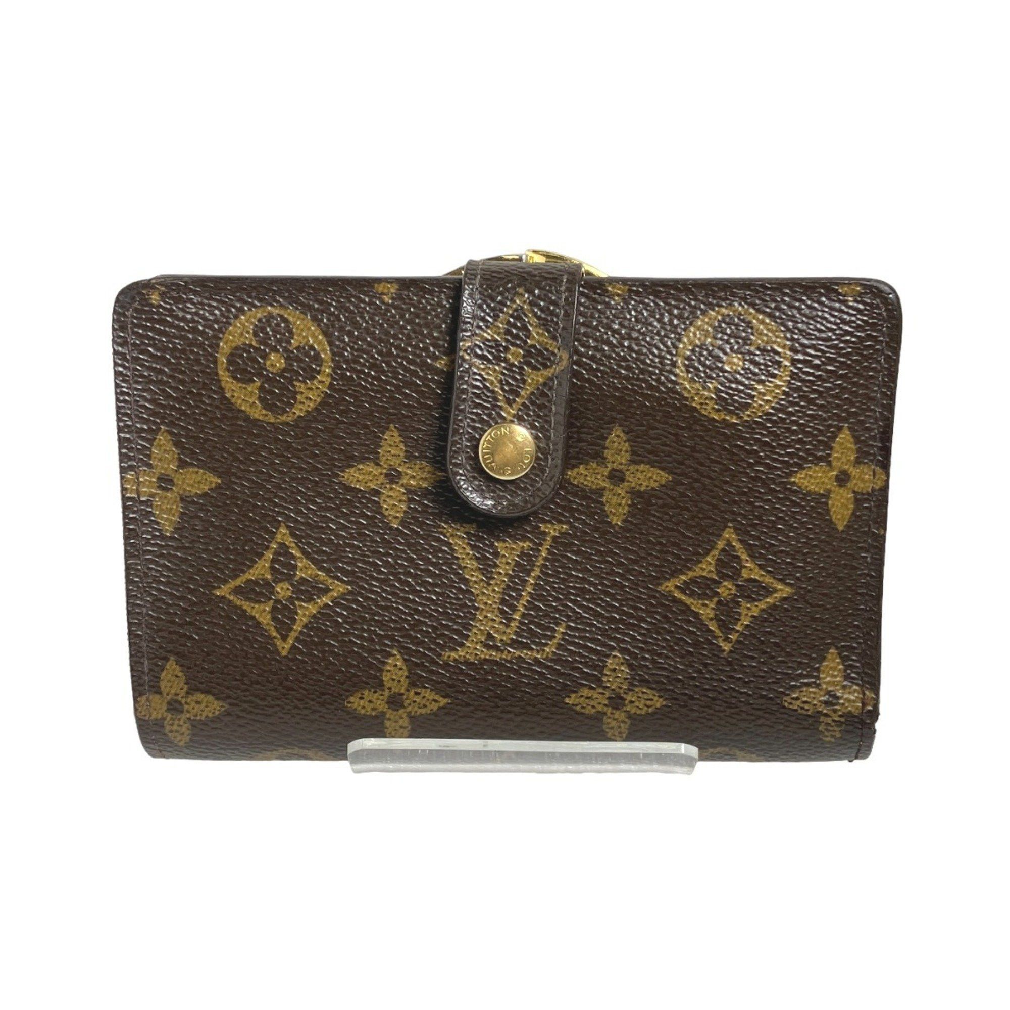 image of Louis Vuitton Card Pocket Clasp Wallet Monogram Porte Monet Bier Vienois M61663 Brown Bifold, Women