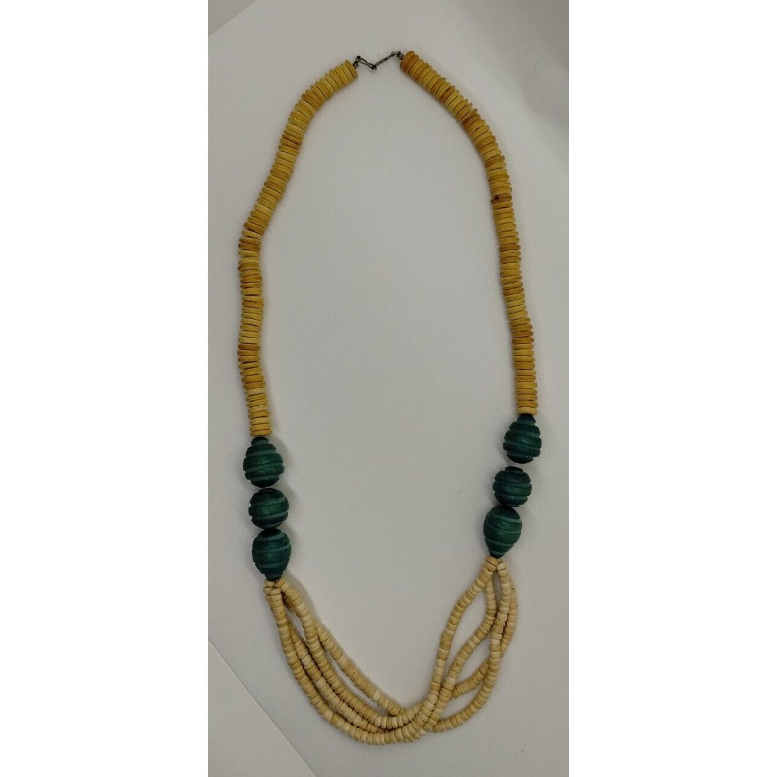 Vintage Vintage Tan and Turquoise Wood Look - Beaded Necklace - 14" Size ONE SIZE - 1 Thumbnail