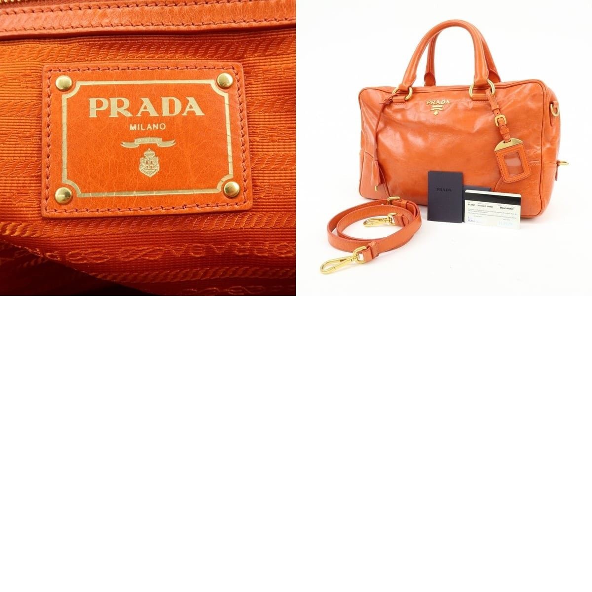 Prada Prada Logo Leather Duffle Bag Orange Size ONE SIZE - 8 Thumbnail