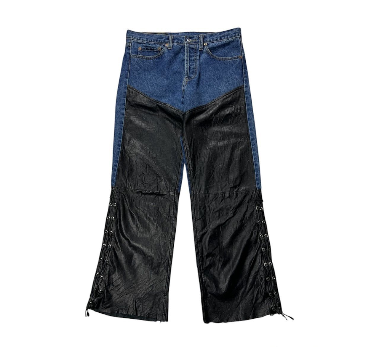 Levi's Vintage 90s Levi’s 501 hybrid leather denim tied strap pants Size US 32 / EU 48 - 1 Thumbnail