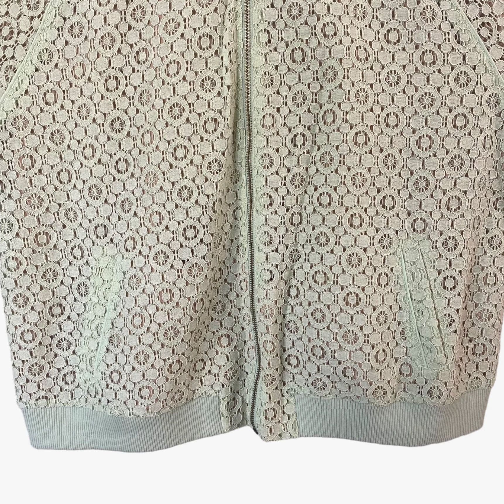 Victoria Beckham Victoria Beckham Mint Green Lace Bomber Jacket Women's 2XL Full Zip Short Sleeve Casual Fashion Size XXL / US 16-18 / IT 52-54 - 6 Thumbnail