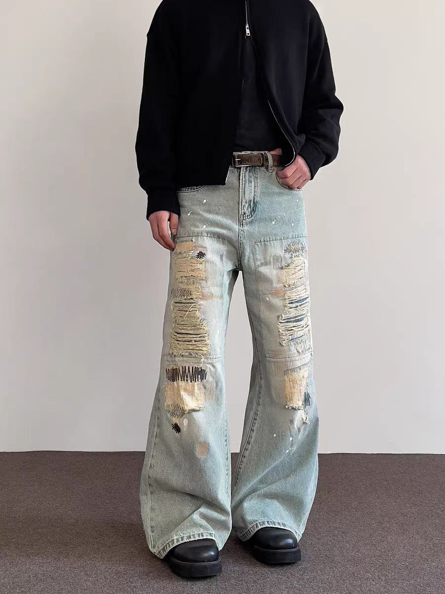 Japanese Brand × Jean Vintage style ripped ink splattered micro flare jeans Size US 34 / EU 50 - 5 Thumbnail