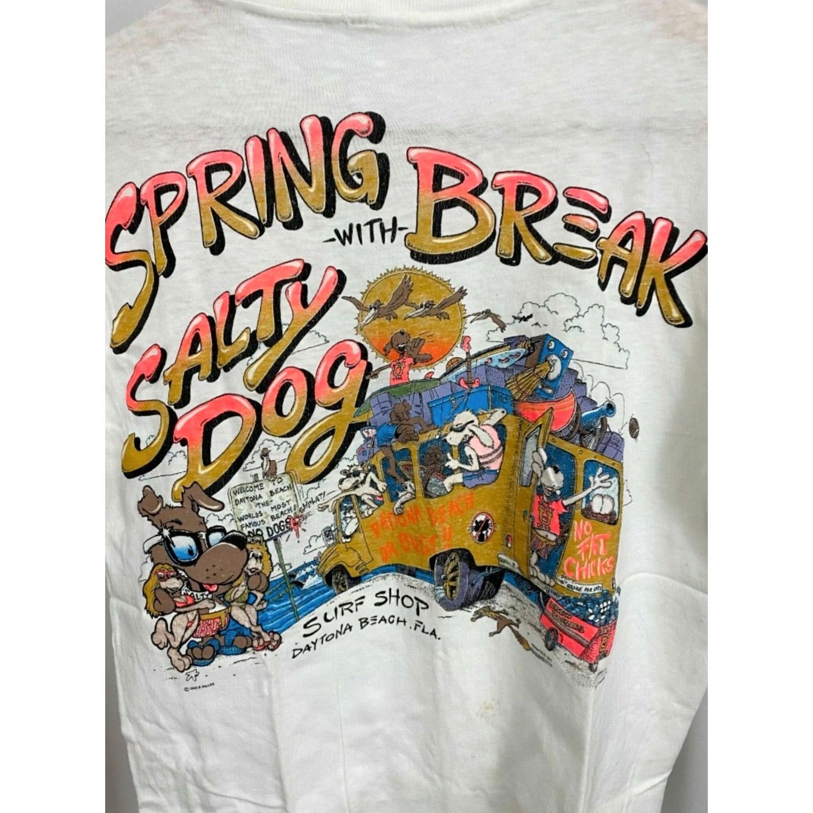 Vintage VINTAGE Spring Break With Salty Dog 80s Surf Shop Art T-Shirt M White Mens Size US M / EU 48-50 / 2 - 2 Thumbnail