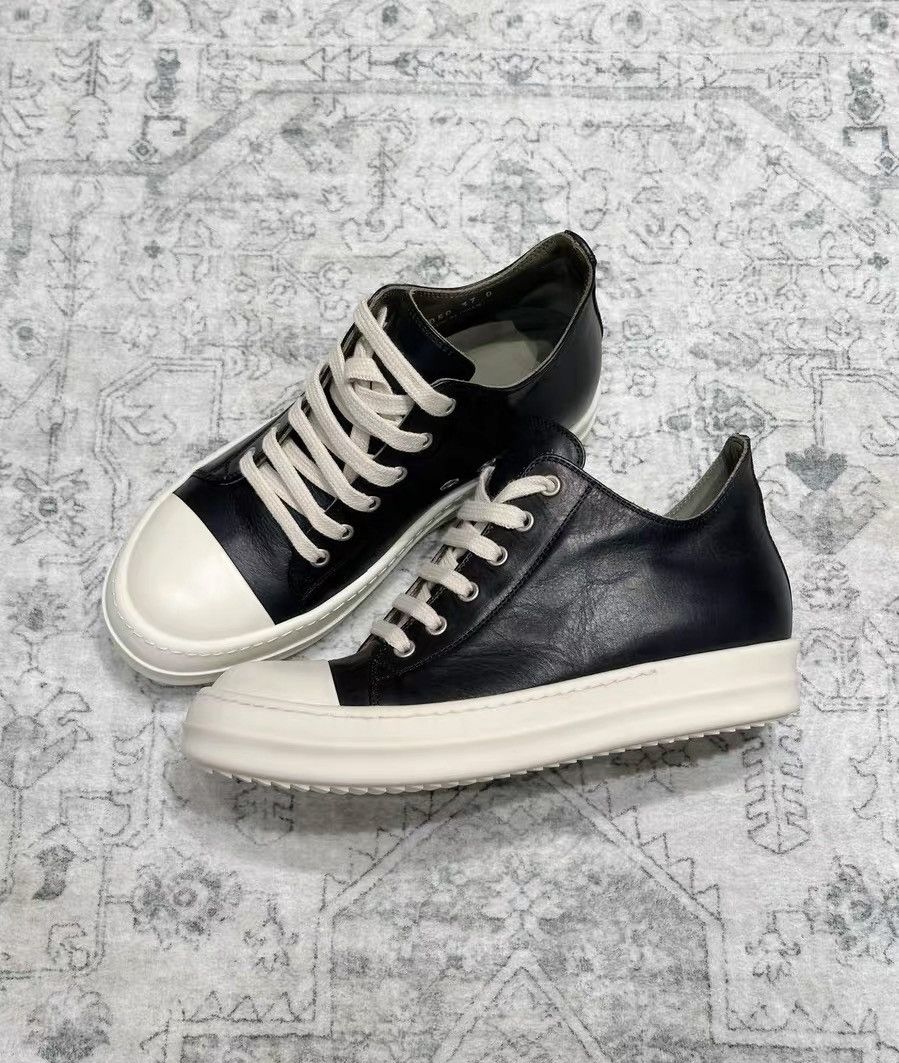 Rick Owens Rick Owens black and white low-top classic leather sneakers Size US 7 / IT 37 - 4 Thumbnail