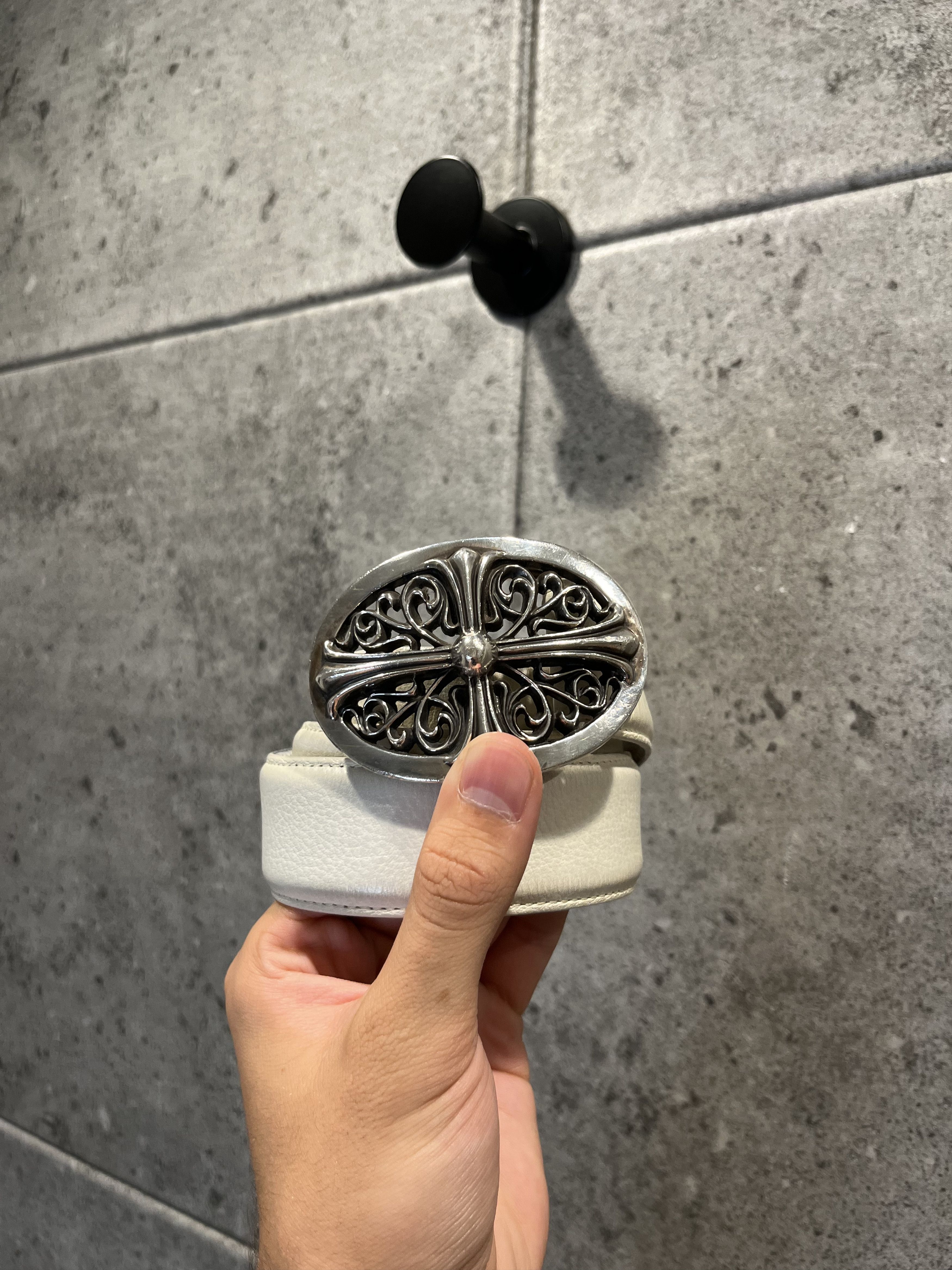 image of Chrome Hearts Oval Belt Buckle And Strap in White, Men's (Size 32)