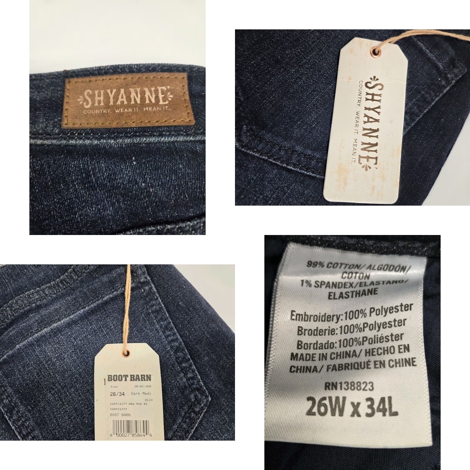 Vintage NWT Shyanne Womens Country Wear Flare Embroidered Blue Jeans 26/34 Jeans Women Cowgirl Flared 5-Pocket Cotton Spandex Blue NWT Size 26" / US 2 / IT 38 - 8 Thumbnail