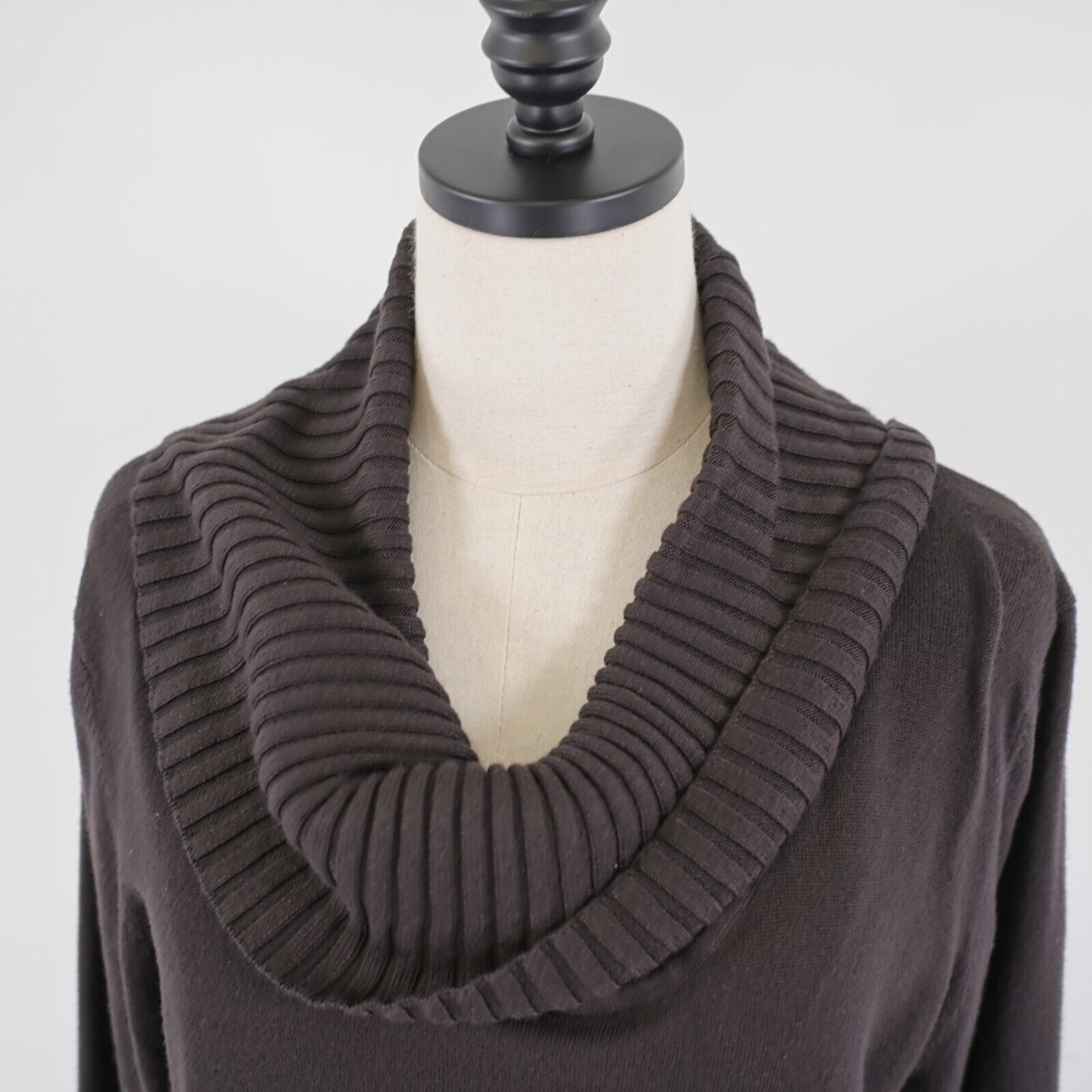 Designer Cable & Gauge Chocolate Brown Ribbed Cowl Neck XL Sweater Ra Size XL / US 12-14 / IT 48-50 - 2 Thumbnail