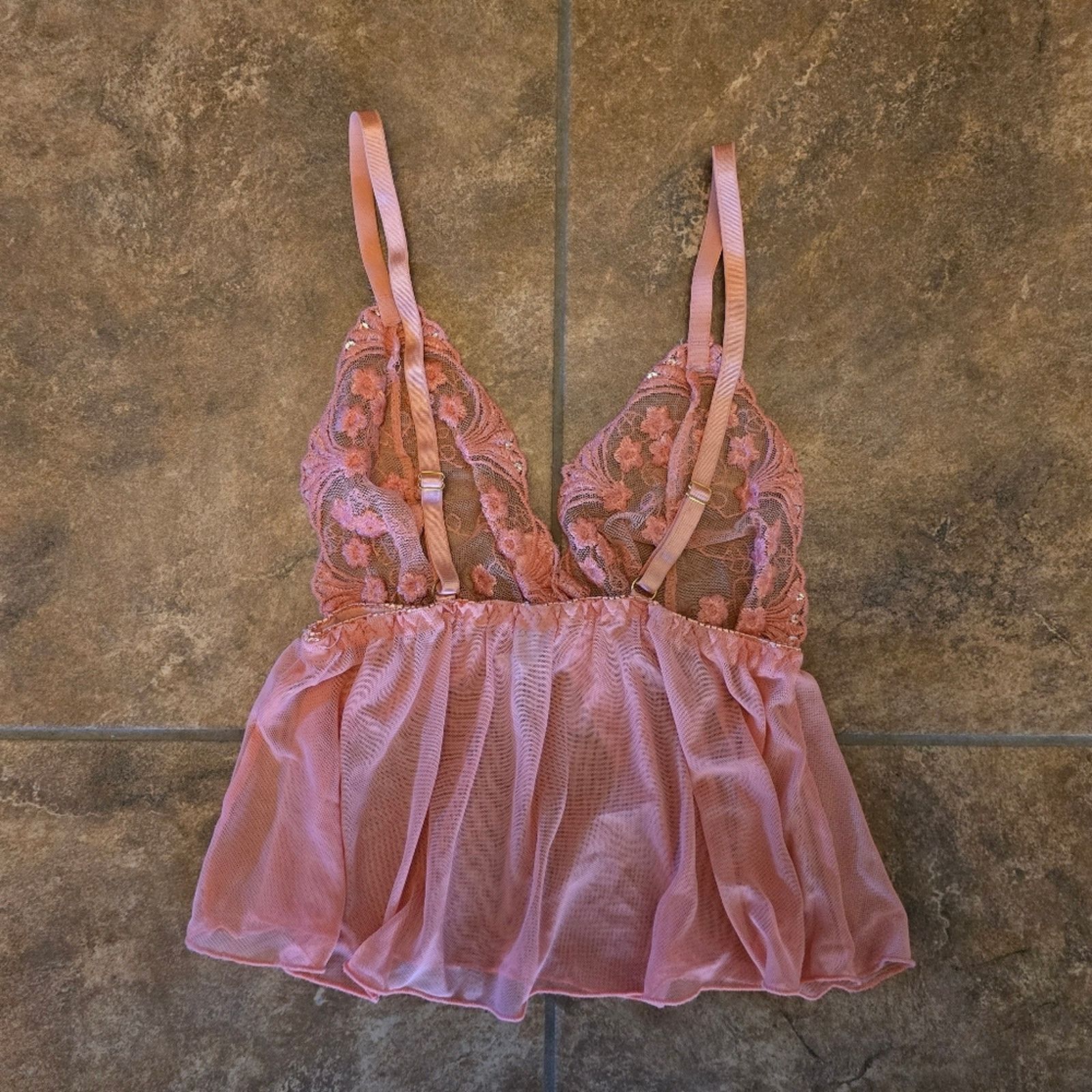 Other Coral Lace Detailed Babydoll Pajama Top Size ONE SIZE - 2 Thumbnail