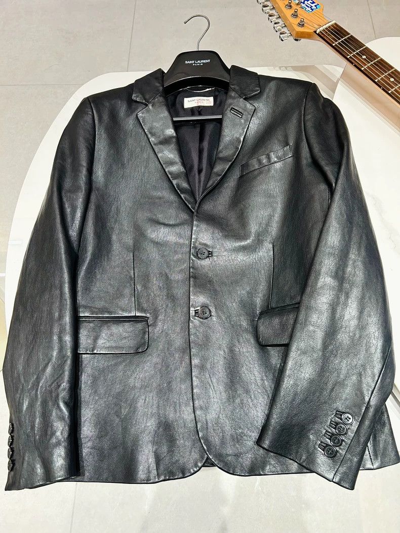 Yves Saint Laurent Saint Laurent 13ss Black Lamb Skin Lapel Black Suit 2502-N Size 50R - 1 Thumbnail