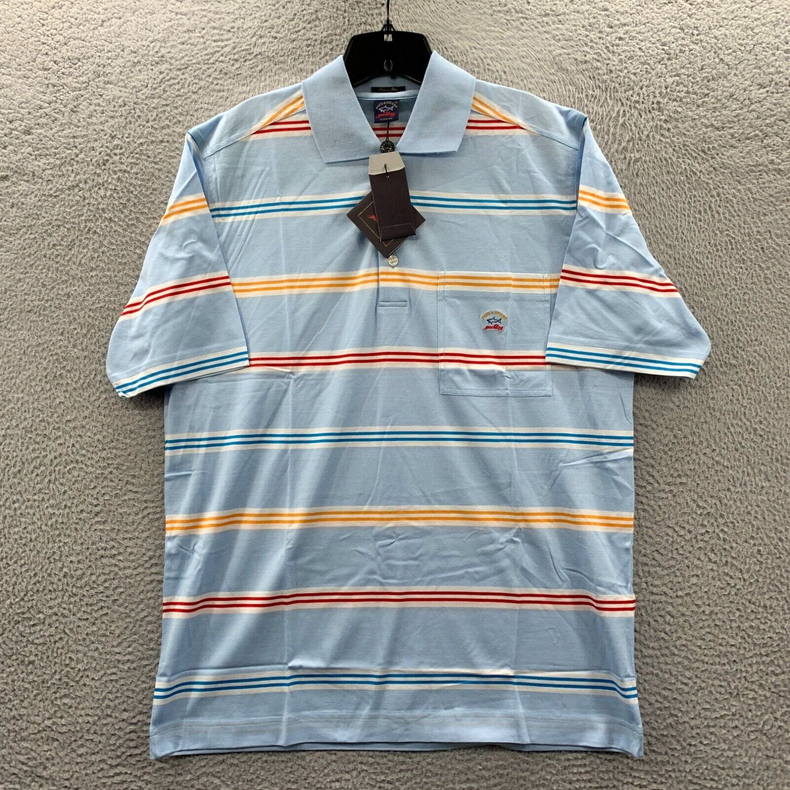 image of Paul Shark Paul And Shark Polo Shirt Mens XL Yachting Striped Made In Italy Extra Large in White