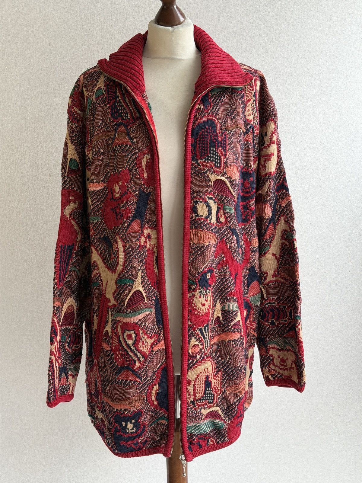 Coogi Vintage 90s Coogi Australia Tapestry Knit Cardigan Cotton Size 40L - 3 Thumbnail