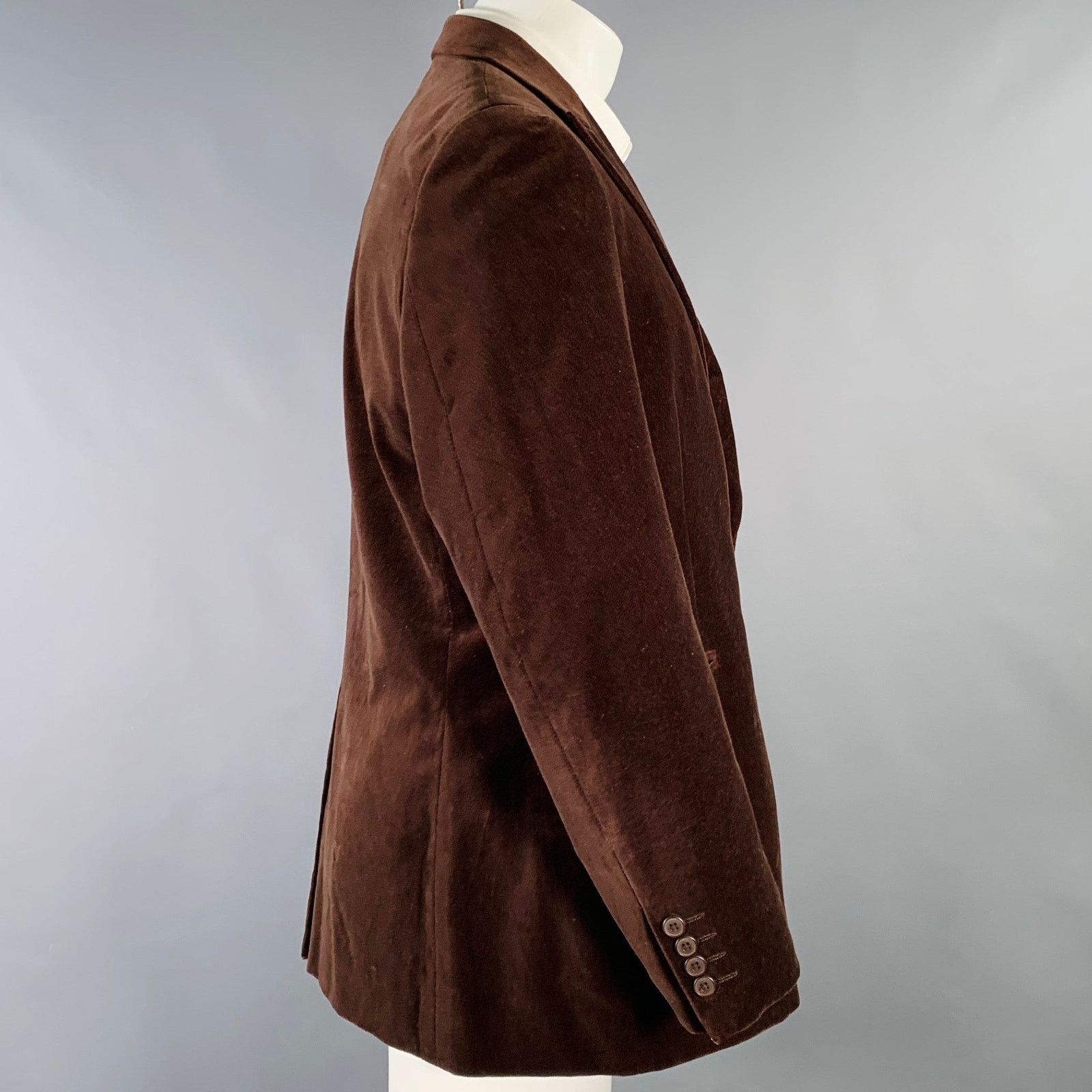 Ungaro Paris UNGARO Regular Brown Velvet Cotton Peak Lapel Sport Coat Size 40R - 2 Thumbnail