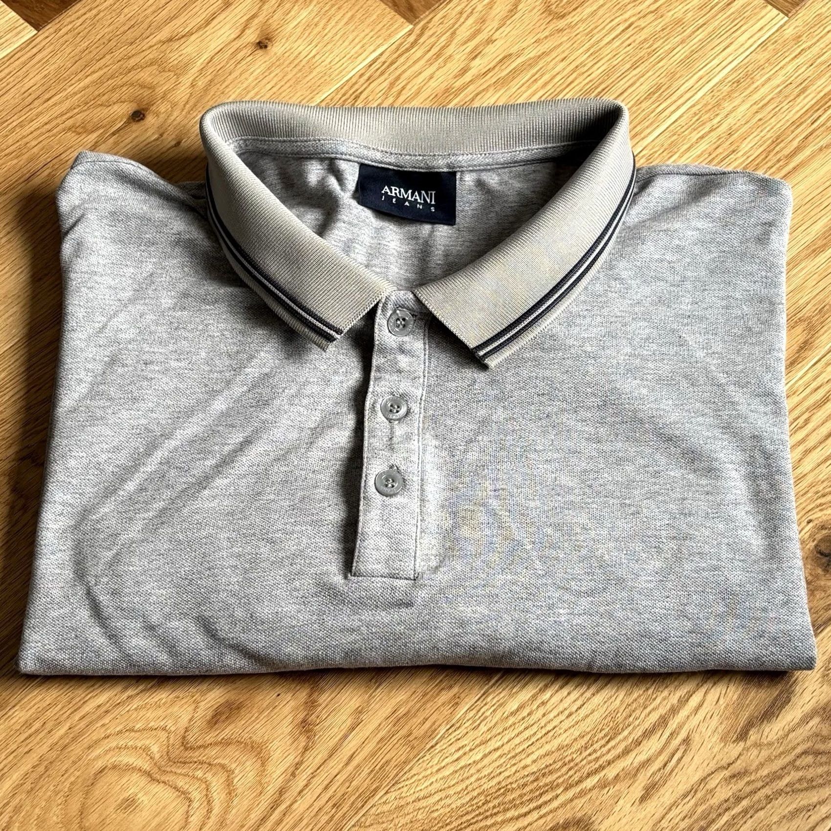 Vintage Armani Jeans Polo Shirt XL Mens Grey Stretch Material Fitted Top Short Sleeve Collared Size US XL / EU 56 / 4 - 2 Thumbnail