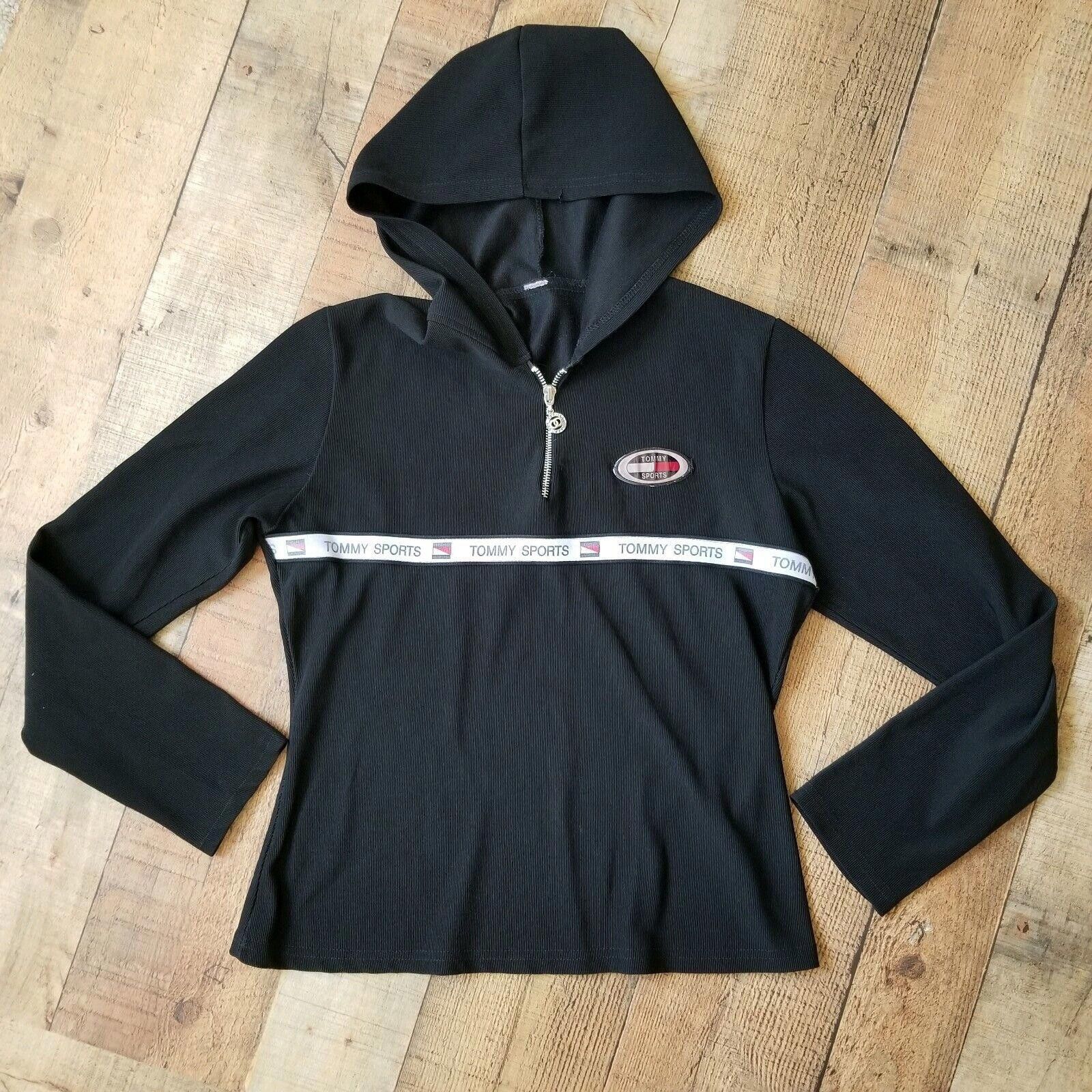 Designer Tommy Sports Jacket Womens LARGE black Hoodie 90's street Size L / US 10 / IT 46 - 1 Thumbnail