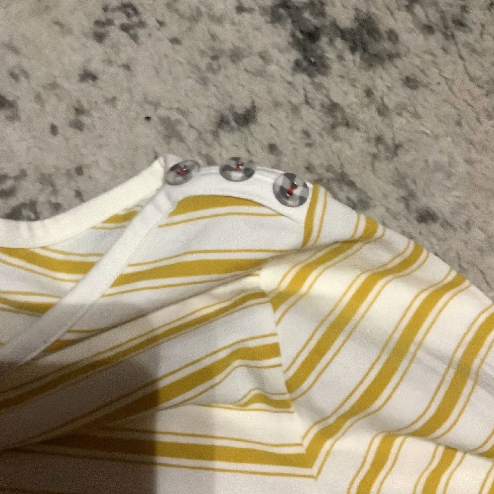Vintage Matilda Jane Shirt Women M Yellow Striped Boat Neck 3/4 Sleeve T-Shirt Slim Casual Knit Cotton Blend Button Rainbow Parade Size M / US 6-8 / IT 42-44 - 5 Thumbnail