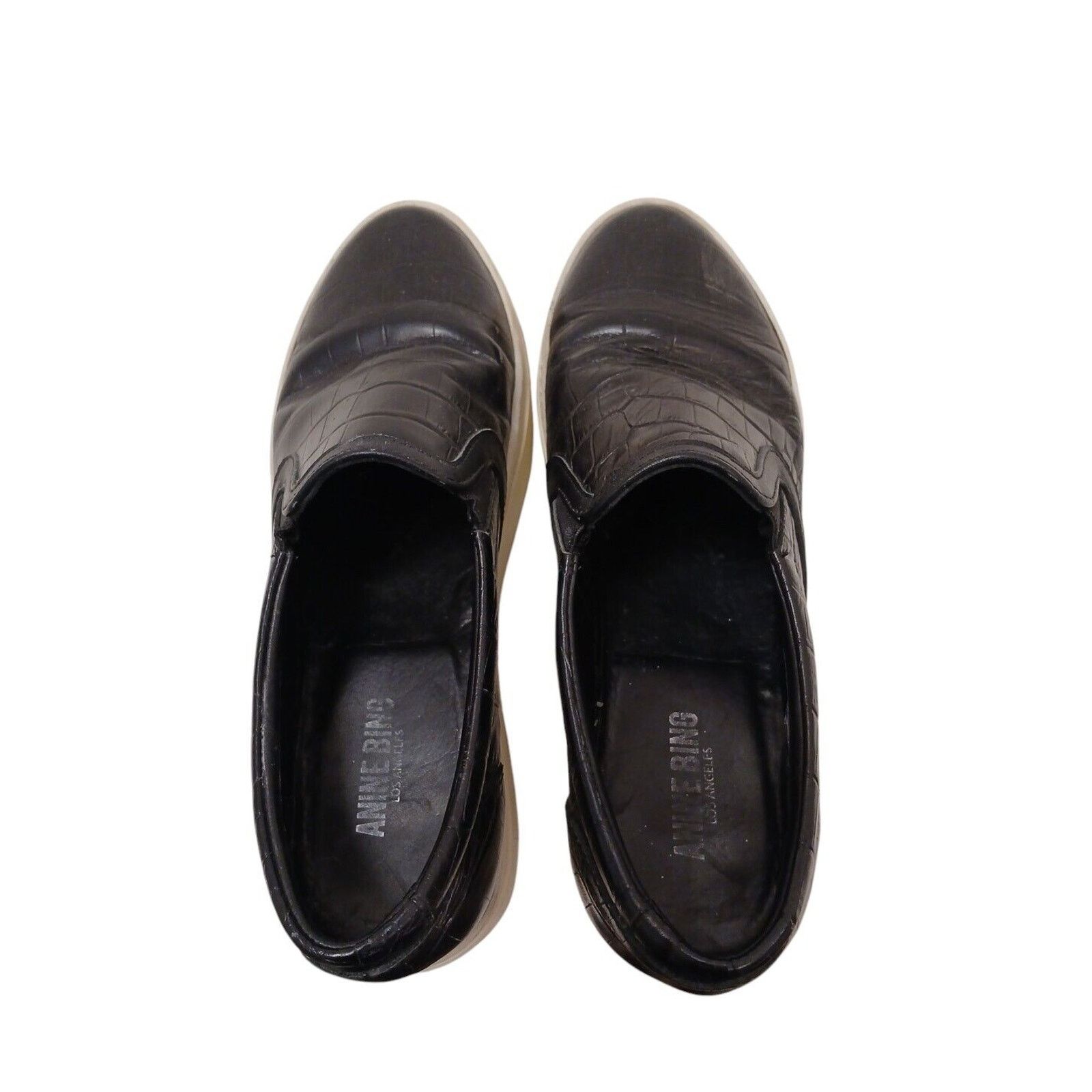 Anine Bing ANINE BING Leather LOAFERS Sz 38 Black CROC Embossed SLIPON Size US 7.5 / IT 37.5 - 8 Thumbnail