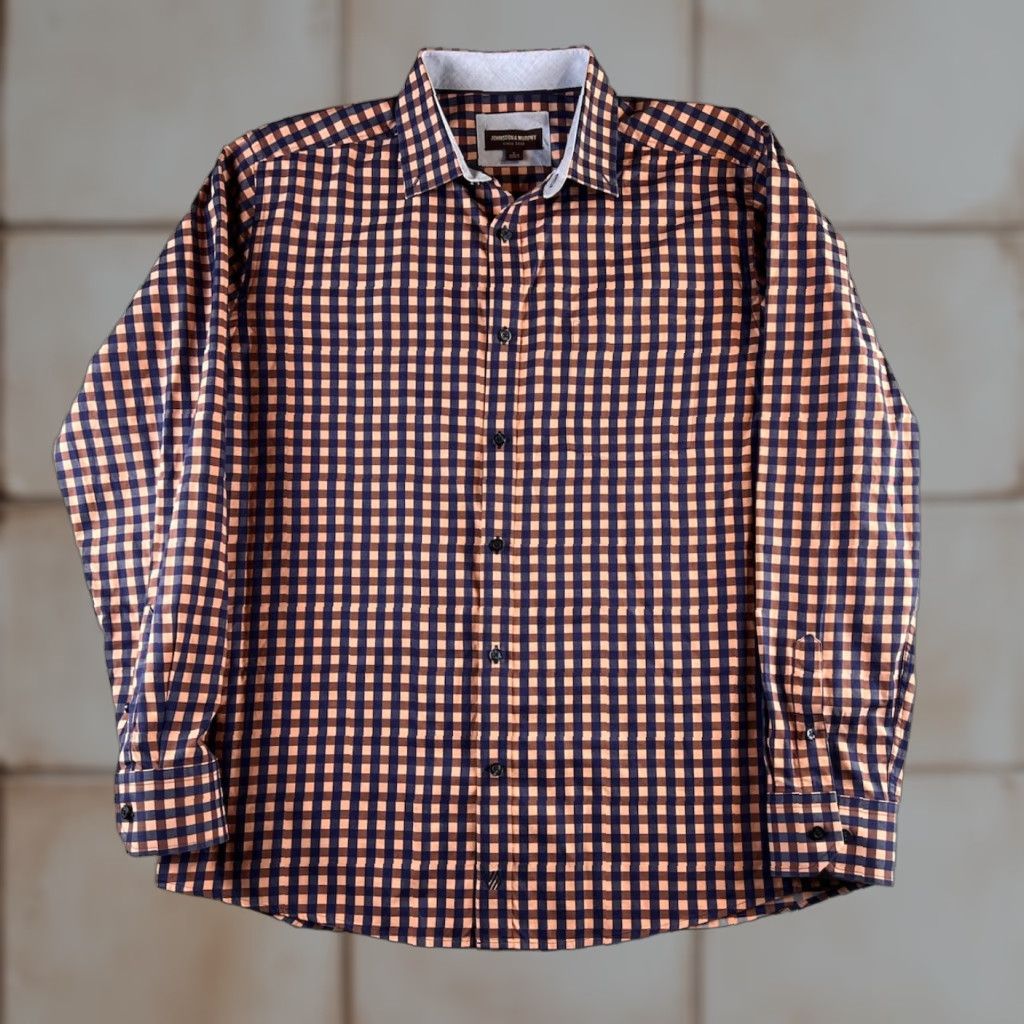 Johnston & Murphy Johnston & Murphy Button-Up Cotton Shirt Mens L Rust Navy Preppy Size US L / EU 52-54 / 3 - 1 Thumbnail