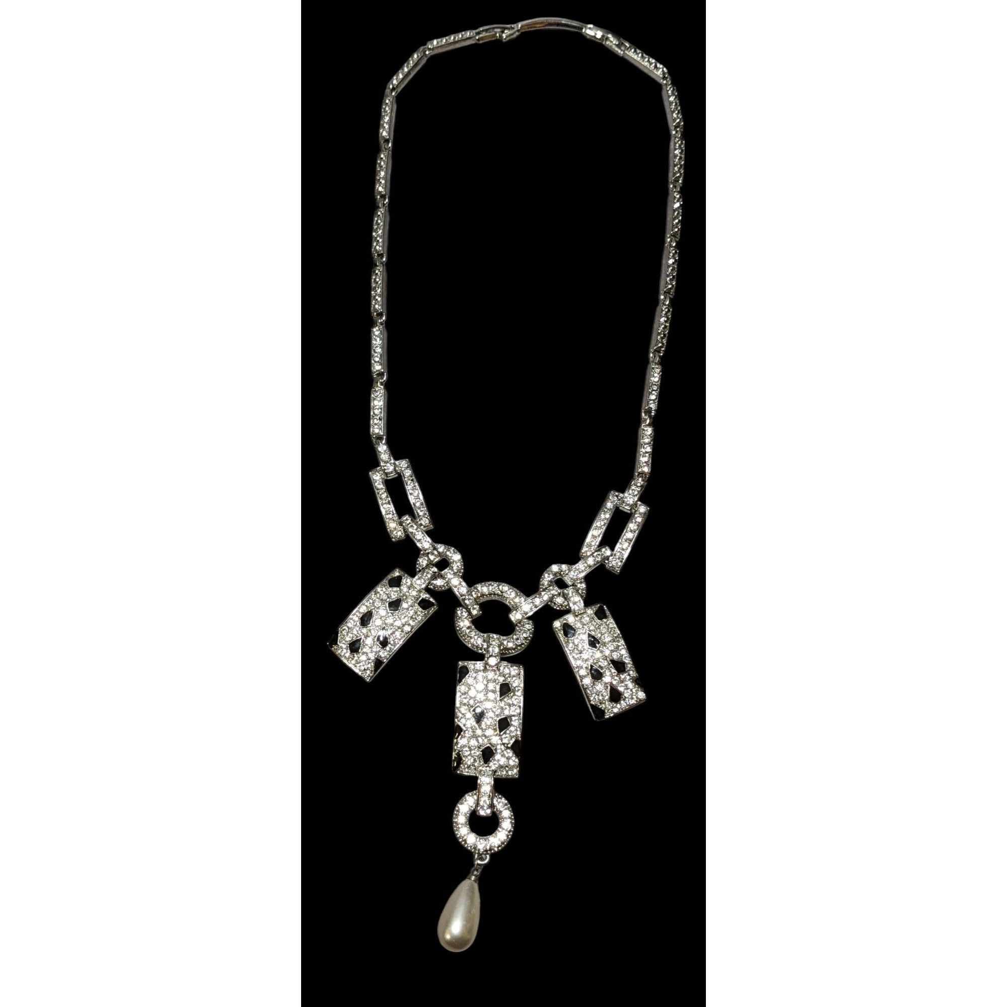 Other Retro Glam Silver Rhinestone Statement Necklace Size ONE SIZE - 1 Thumbnail