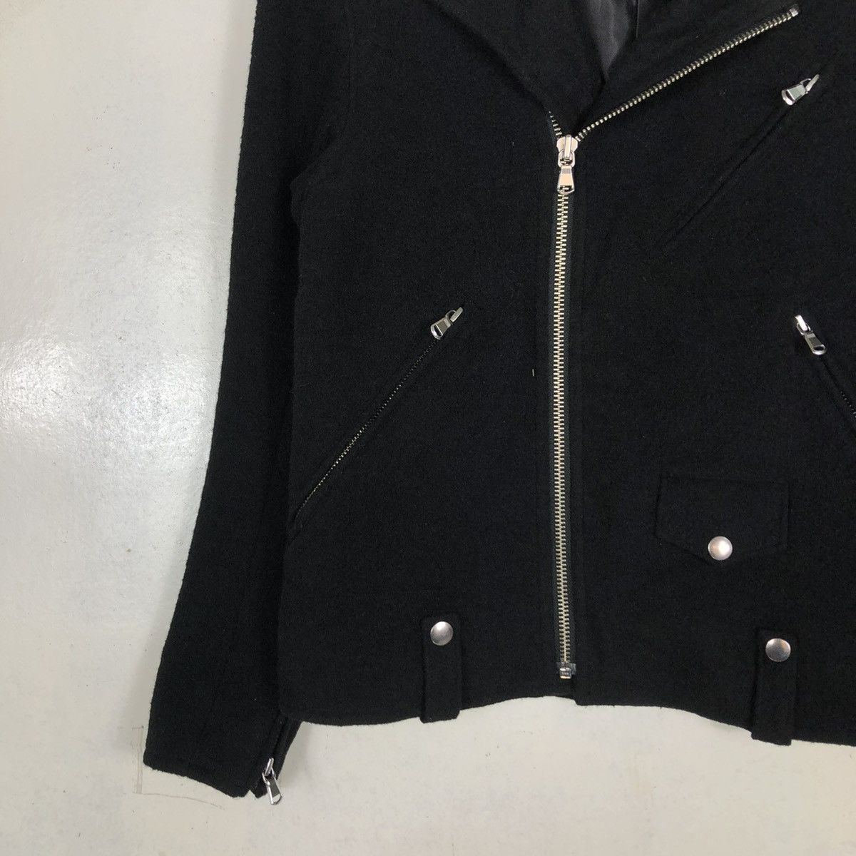 Japanese Brand 📌CROPPED WOOL BIKER JACKET BEAUTY & YOUTH DOUBLE COLLAR Size US S / EU 44-46 / 1 - 6 Thumbnail