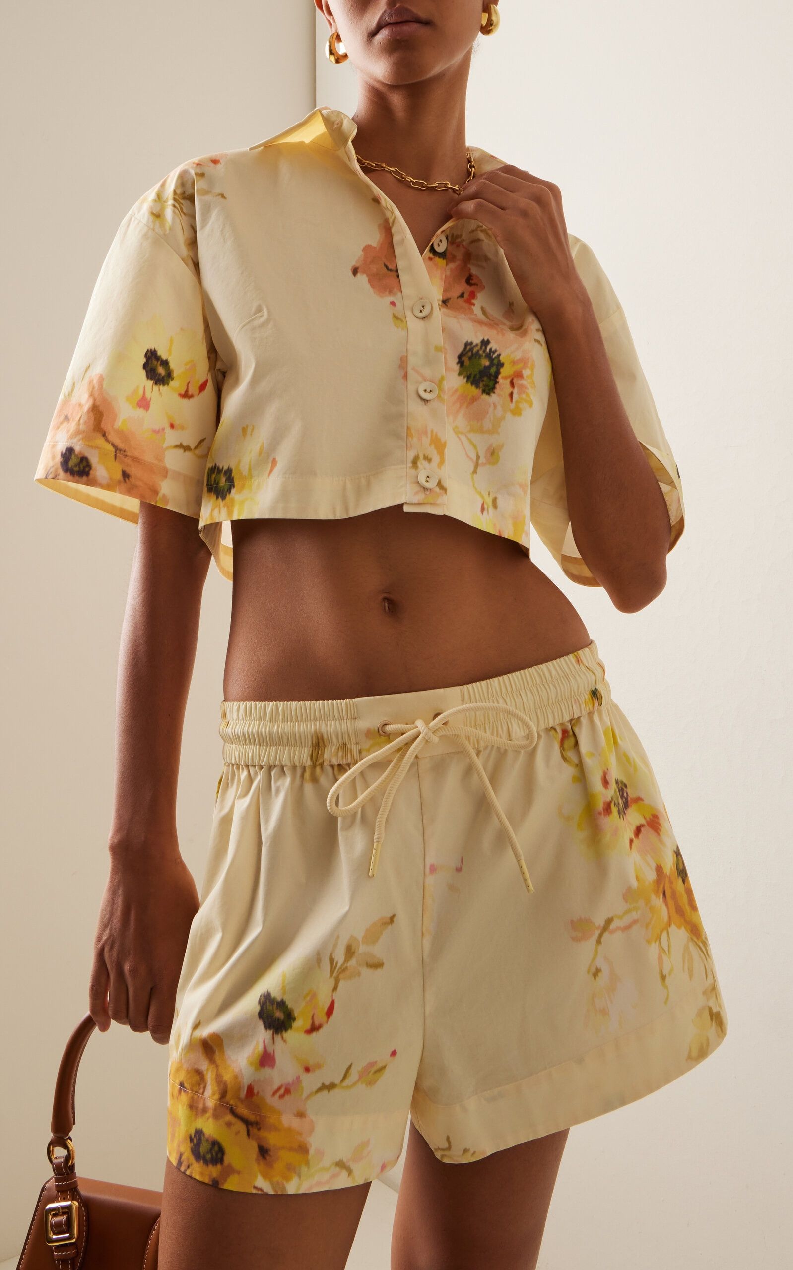 Zimmermann oc11z0525 Lightburst Cropped Floral Cotton Shirt Multicolor Size S / US 4 / IT 40 - 2 Thumbnail