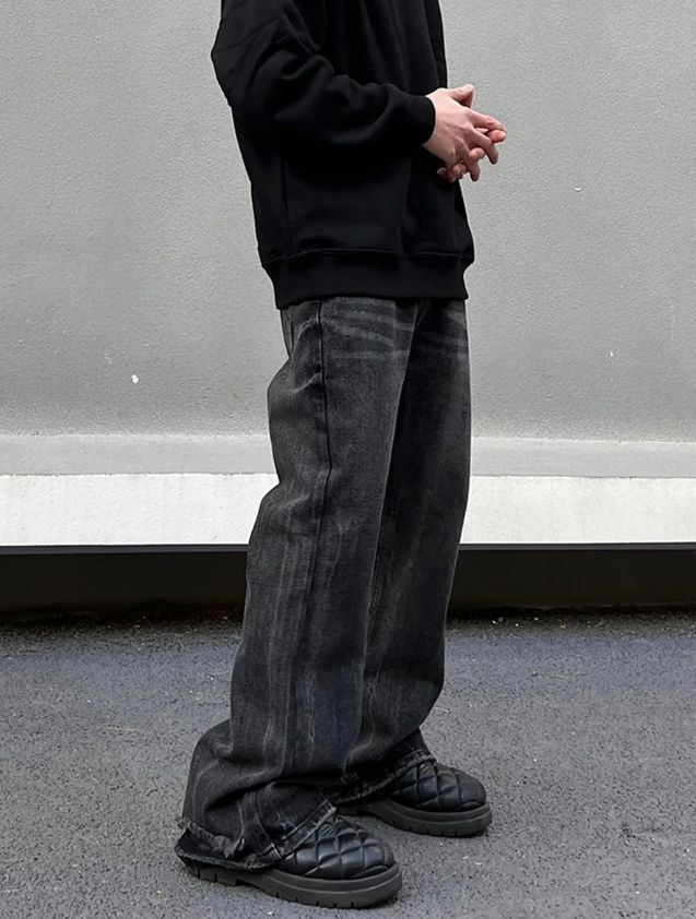 Japanese Brand × Jean Wide Leg Jeans Mens Black Loose Straight Size US 29 - 3 Thumbnail