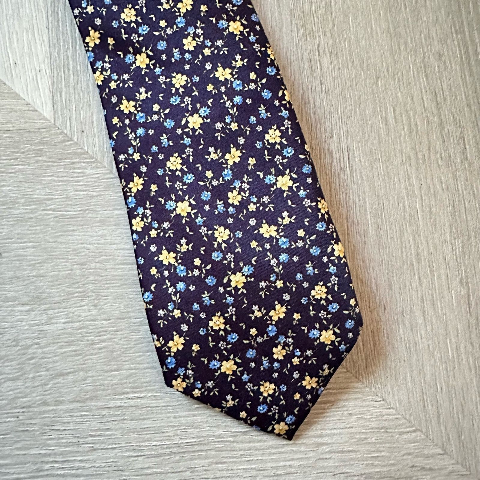Pierre Cardin Navy Blue Floral Tie Pierre Cardin Blue Yellow Flowers Ditsy Size ONE SIZE - 2 Thumbnail