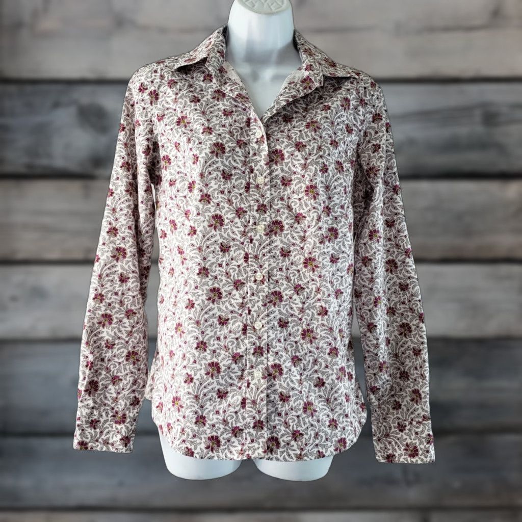 Lands' End Lands End Womens No Iron Button Front Shirt Sz 2 Purple Floral Cotton Shirt Size XS / US 0-2 / IT 36-38 - 1 Thumbnail