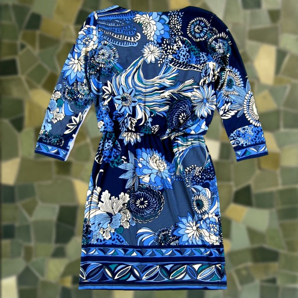 Donna Morgan Donna Morgan Blue White Floral Stretch 3/4 Sleeve Round Neck Sheath Dress Size 2 Size XS / US 0-2 / IT 36-38 - 1 Thumbnail