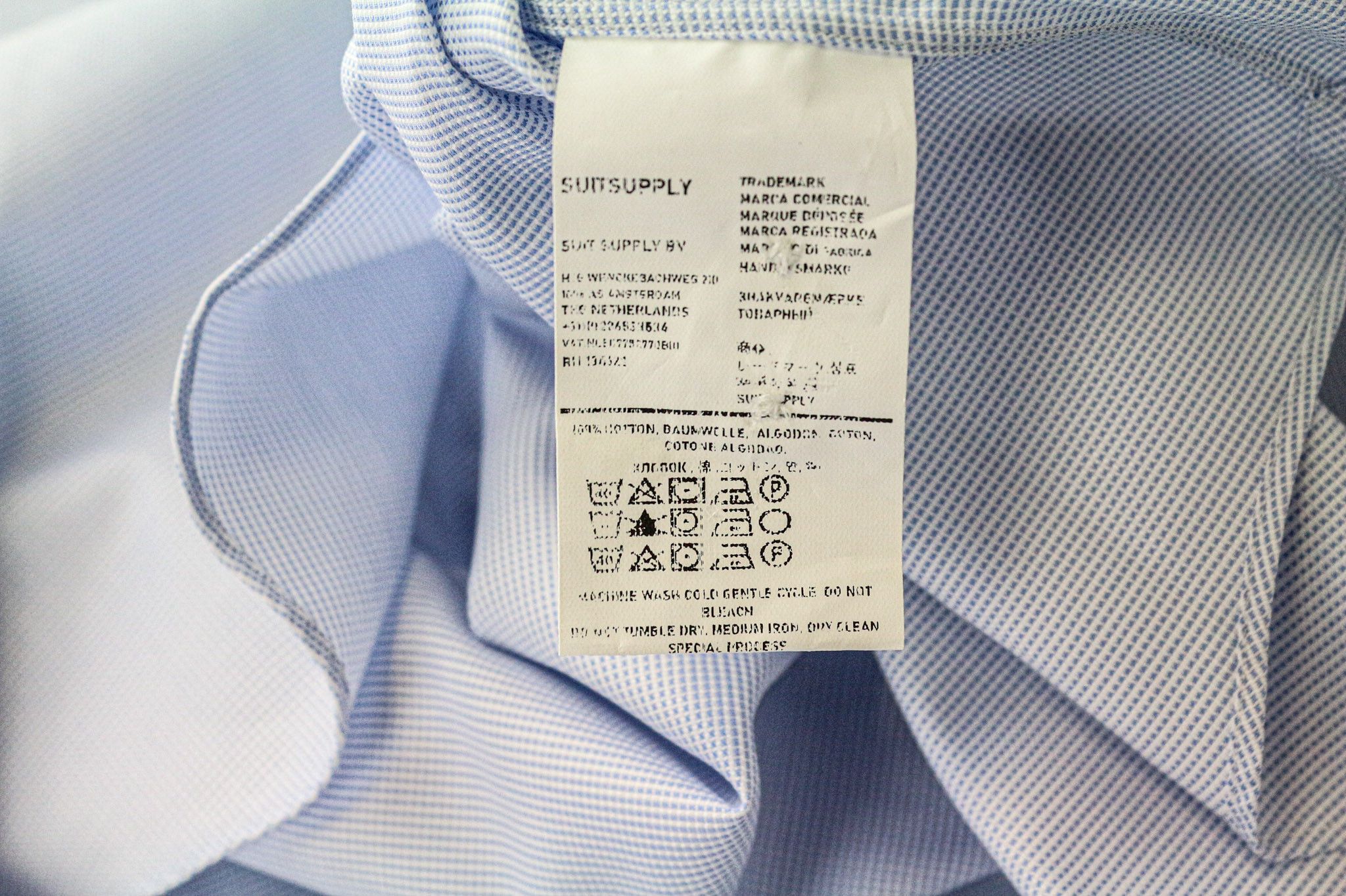 Suitsupply ~L/XL Slim Blue Cotton Patterned Long Sleeve Shirt 77217 Size US L / EU 52-54 / 3 - 6 Thumbnail